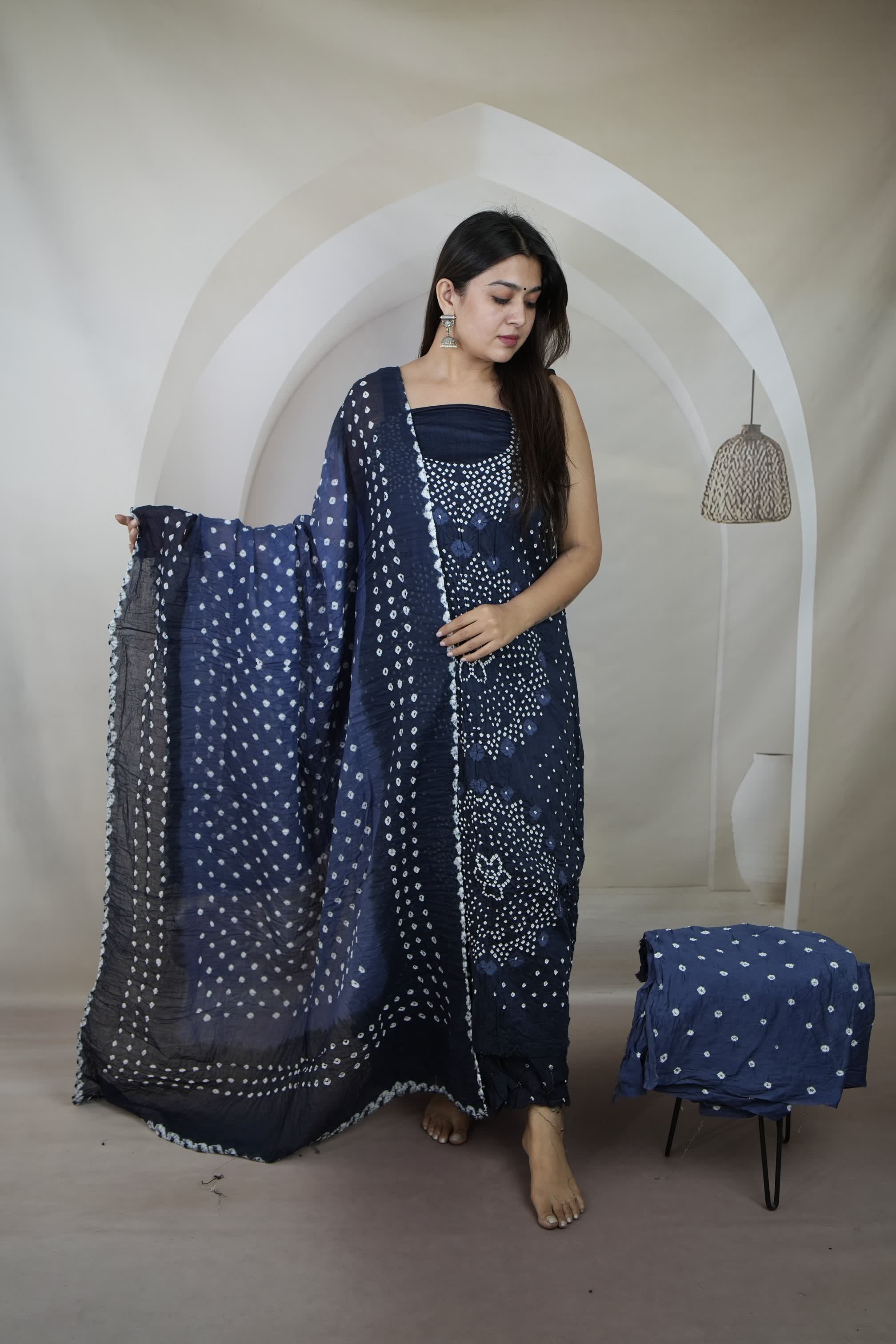 Teal Blue Chakor Bandhani Suit Material