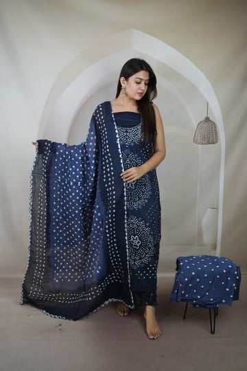 Teal Blue Chakor Bandhani Suit Material