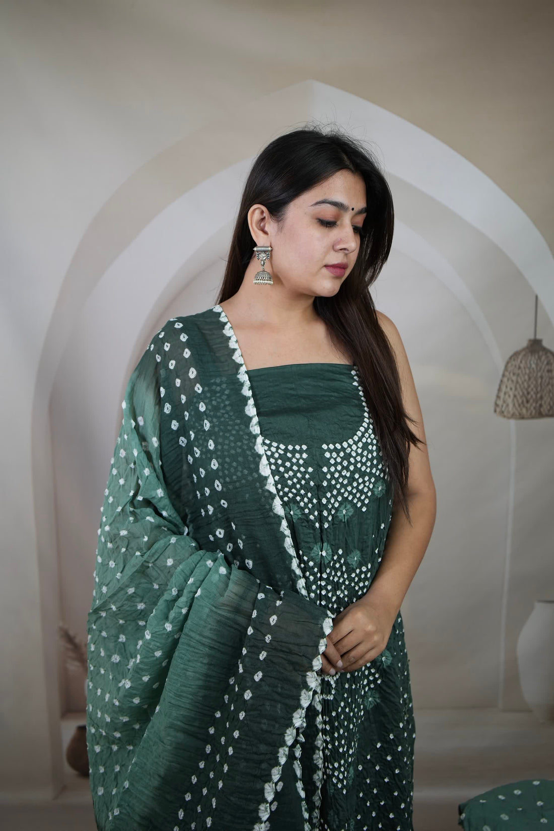 Sea Green Chakor Bandhani Suit Material