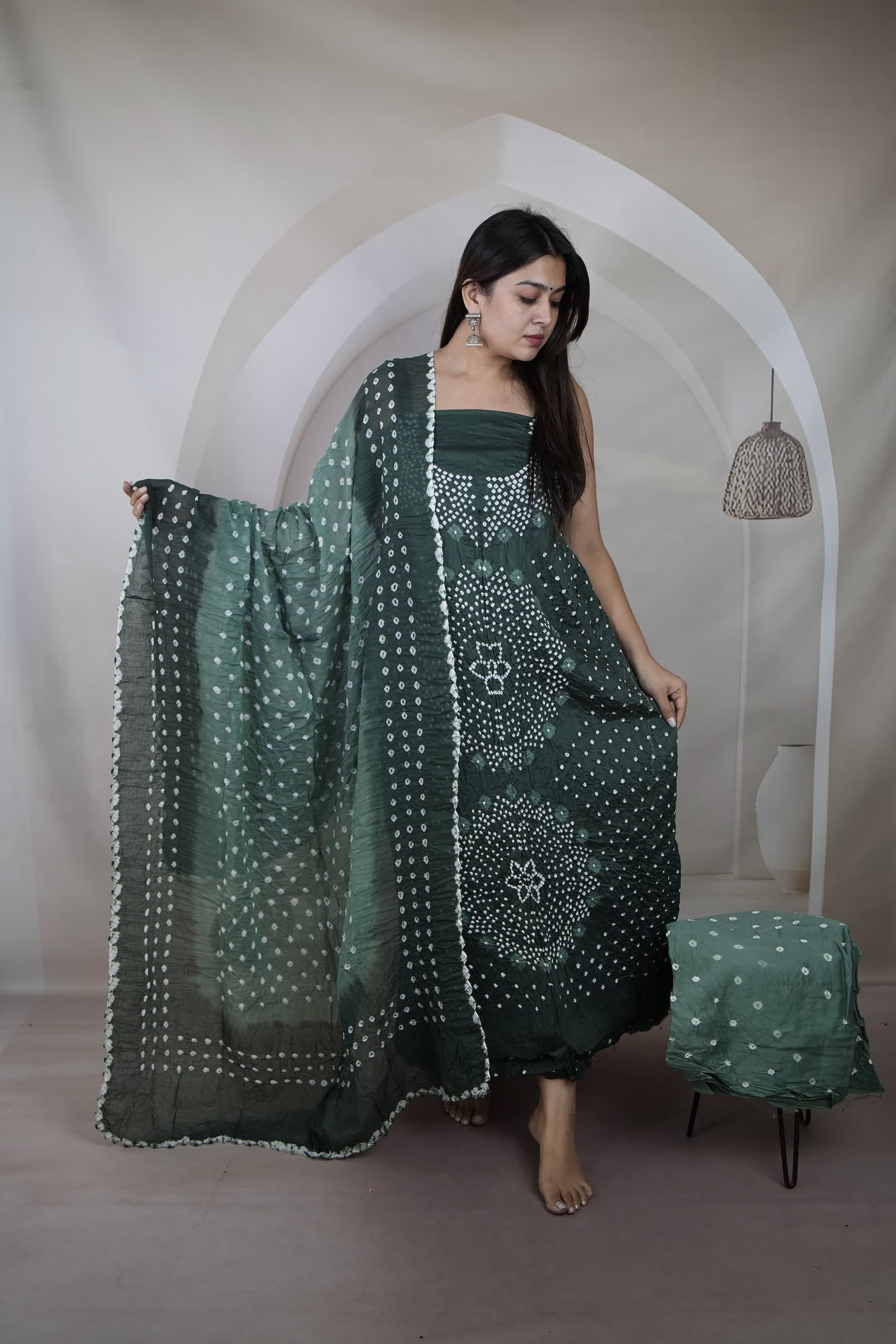 Sea Green Chakor Bandhani Suit Material