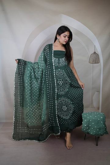 Sea Green Chakor Bandhani Suit Material