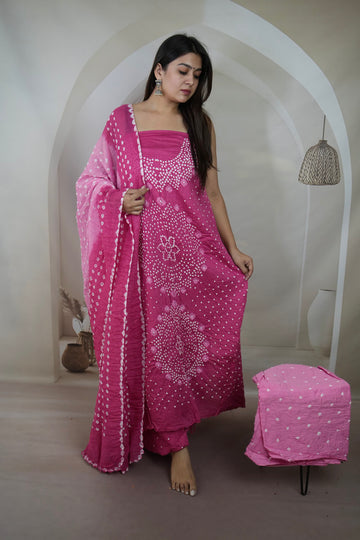 Pink Chakor Bandhani Suit Material