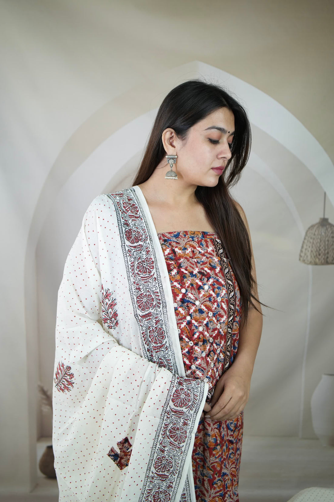 Applique Work Kalamkari Cotton Suit Material