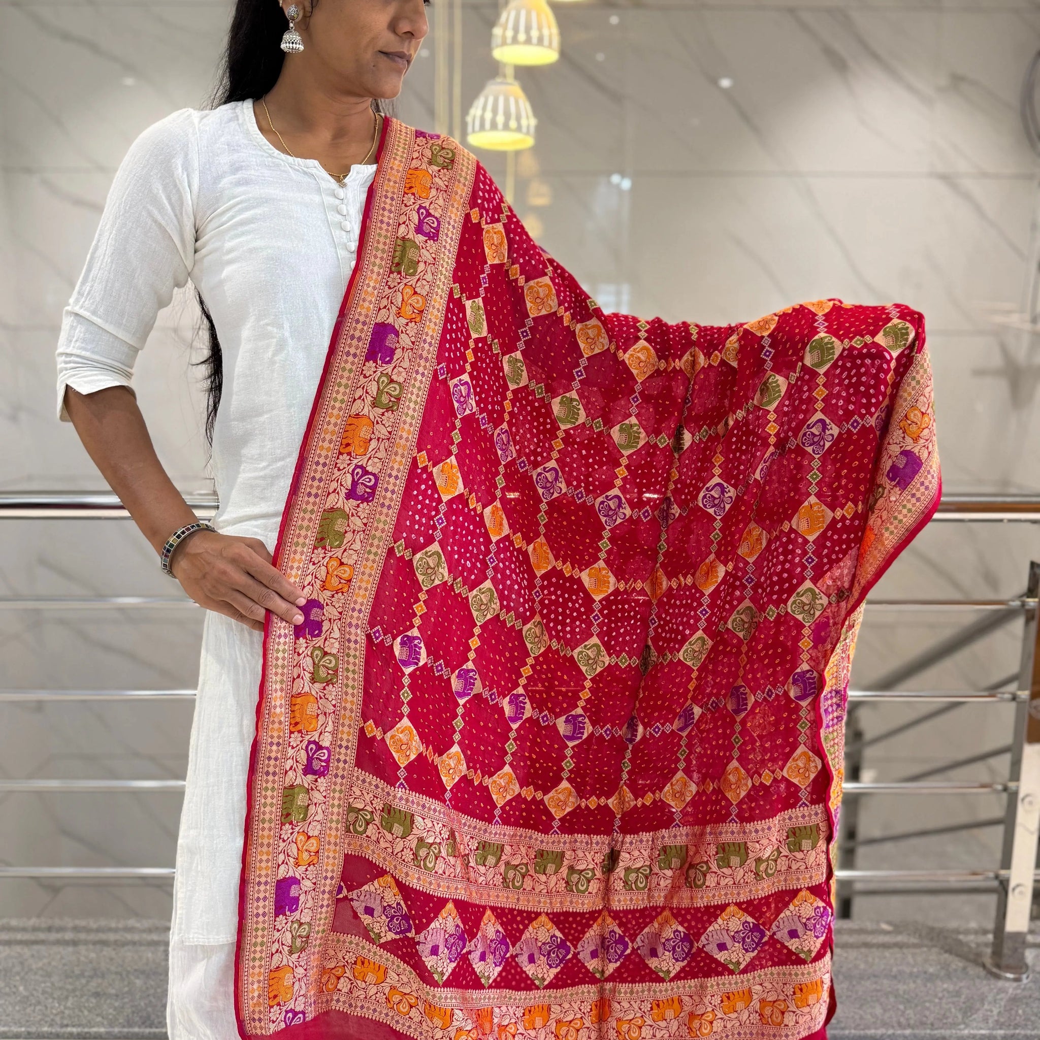 Minakari Banarasi-Bandhani Pure Crepe Dupatta RAKHIYO