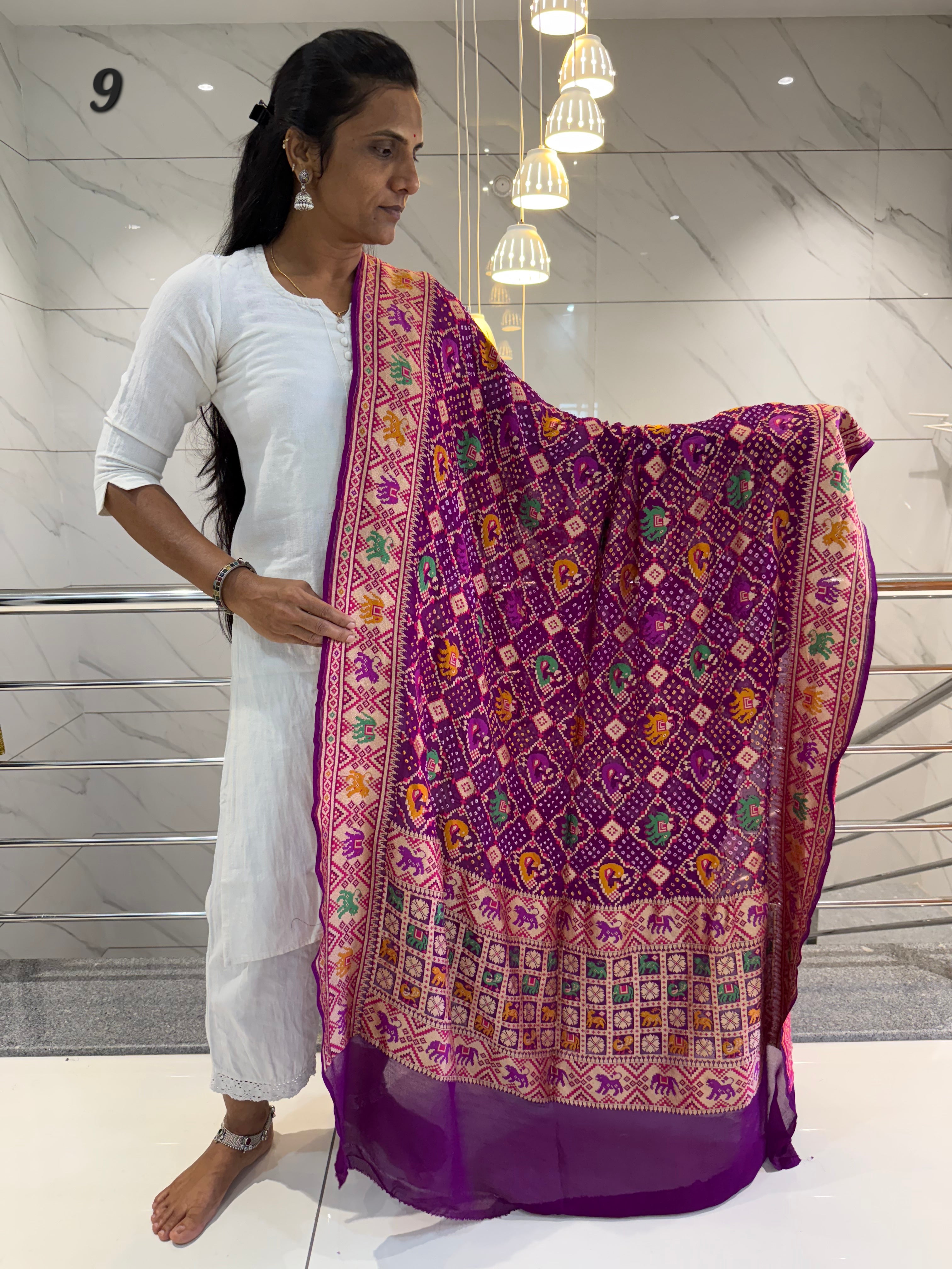 Minakari Banarasi-Bandhani Pure Crepe Dupatta