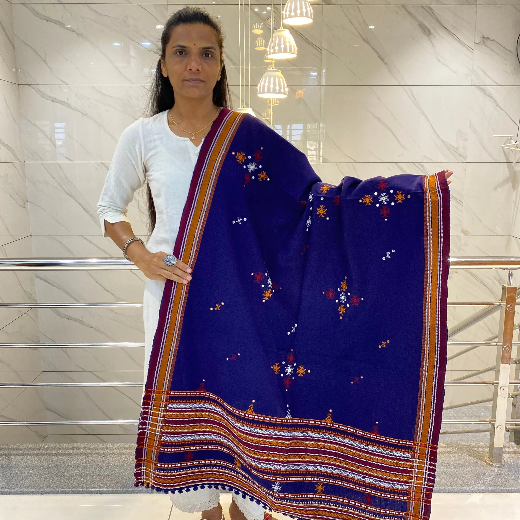 Navy Blue Chomakh Bhujodi Woolen Shawl RAKHIYO