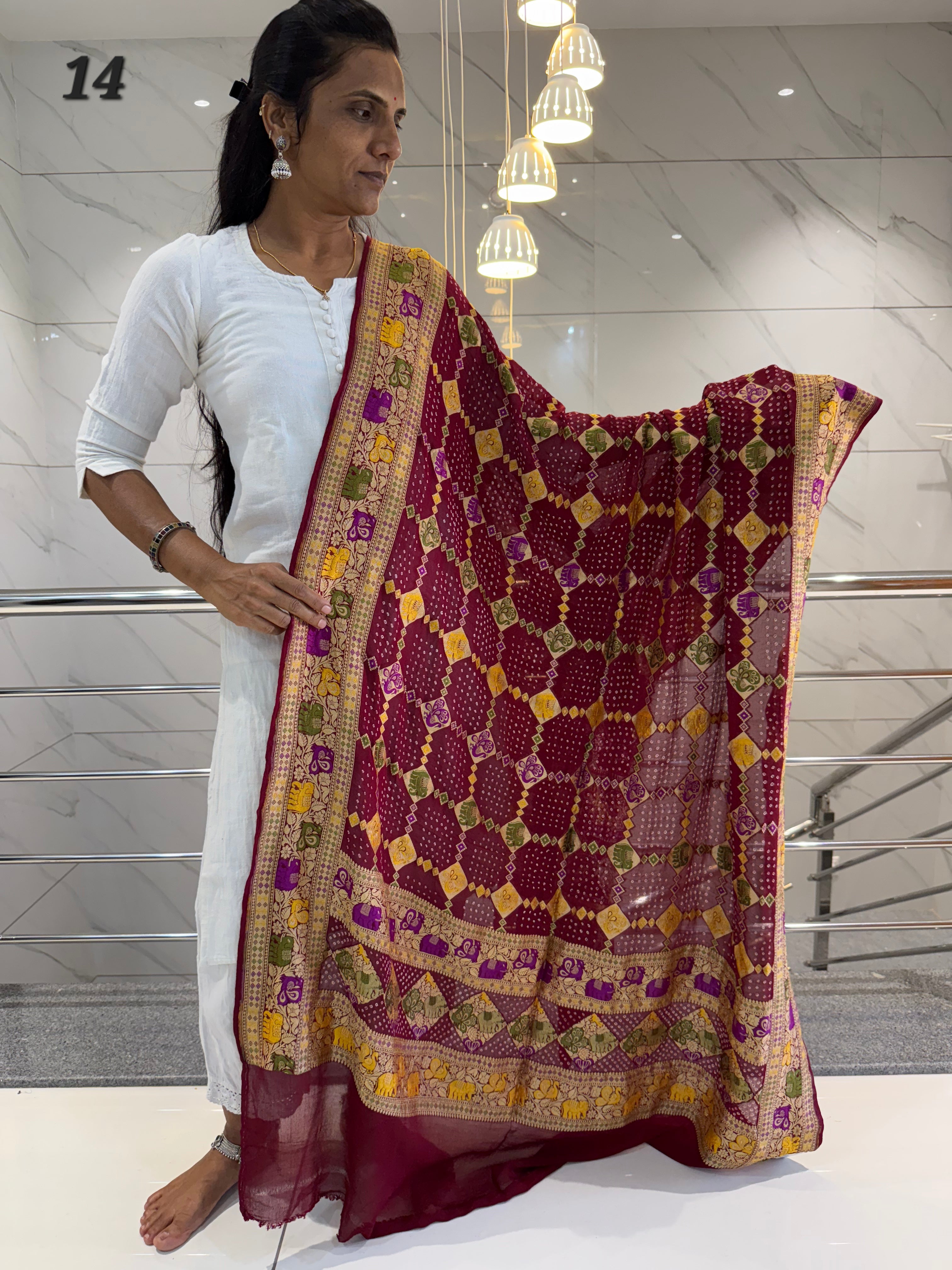 Minakari Banarasi-Bandhani Pure Crepe Dupatta