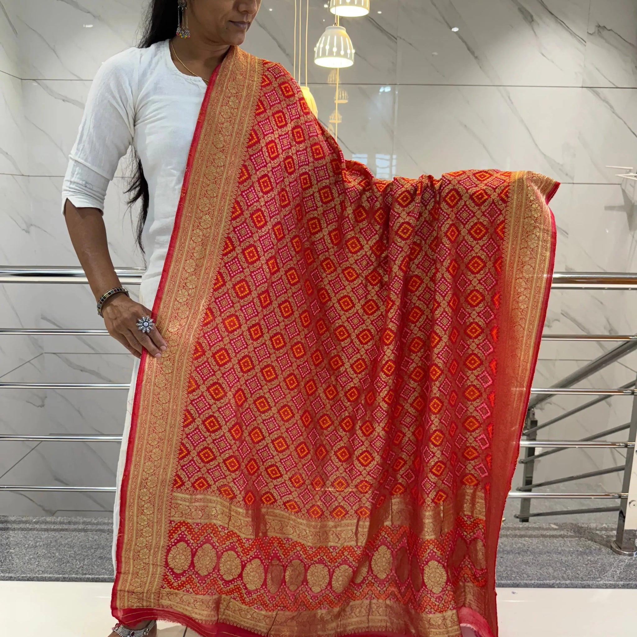 Peach Banarasi-Bandhani Georgett Dupatta RAKHIYO