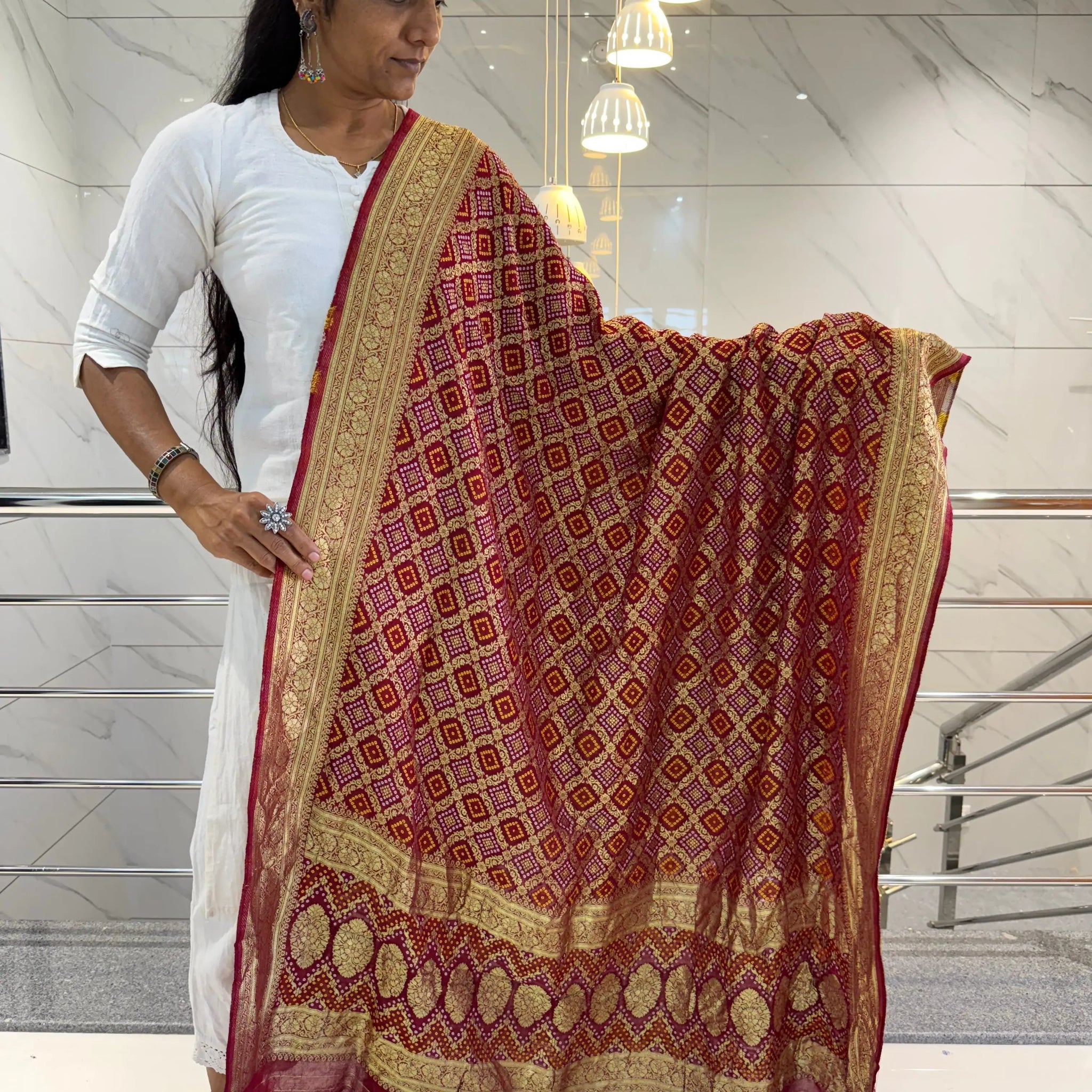 Maroon Banarasi-Bandhani Georgett Dupatta RAKHIYO
