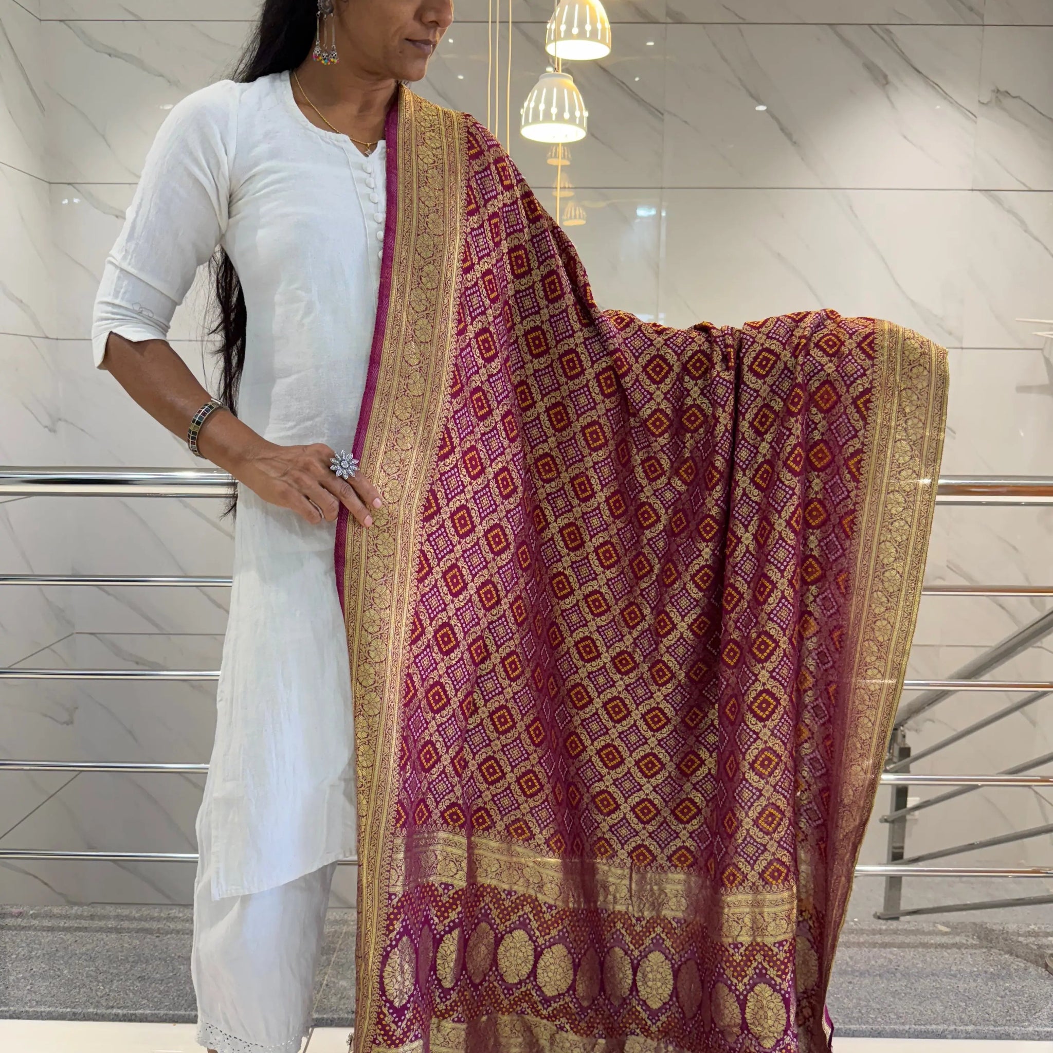 Light Purple Banarasi-Bandhani Georgett Dupatta RAKHIYO