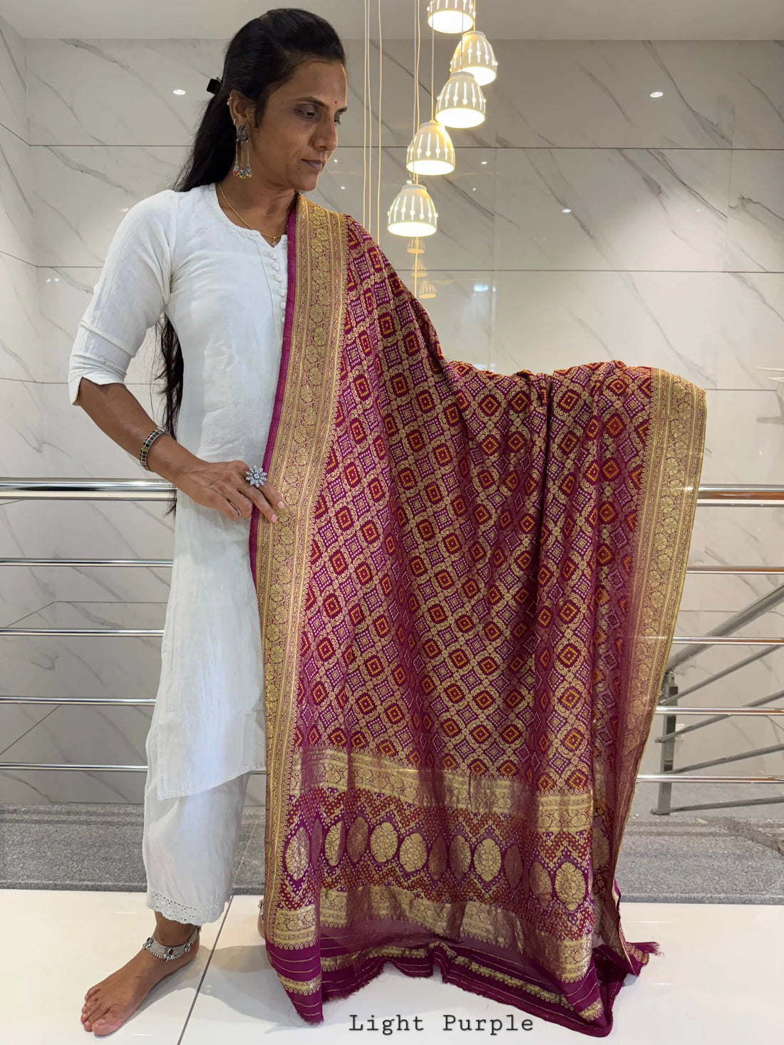 Light Purple Banarasi-Bandhani Georgett Dupatta RAKHIYO