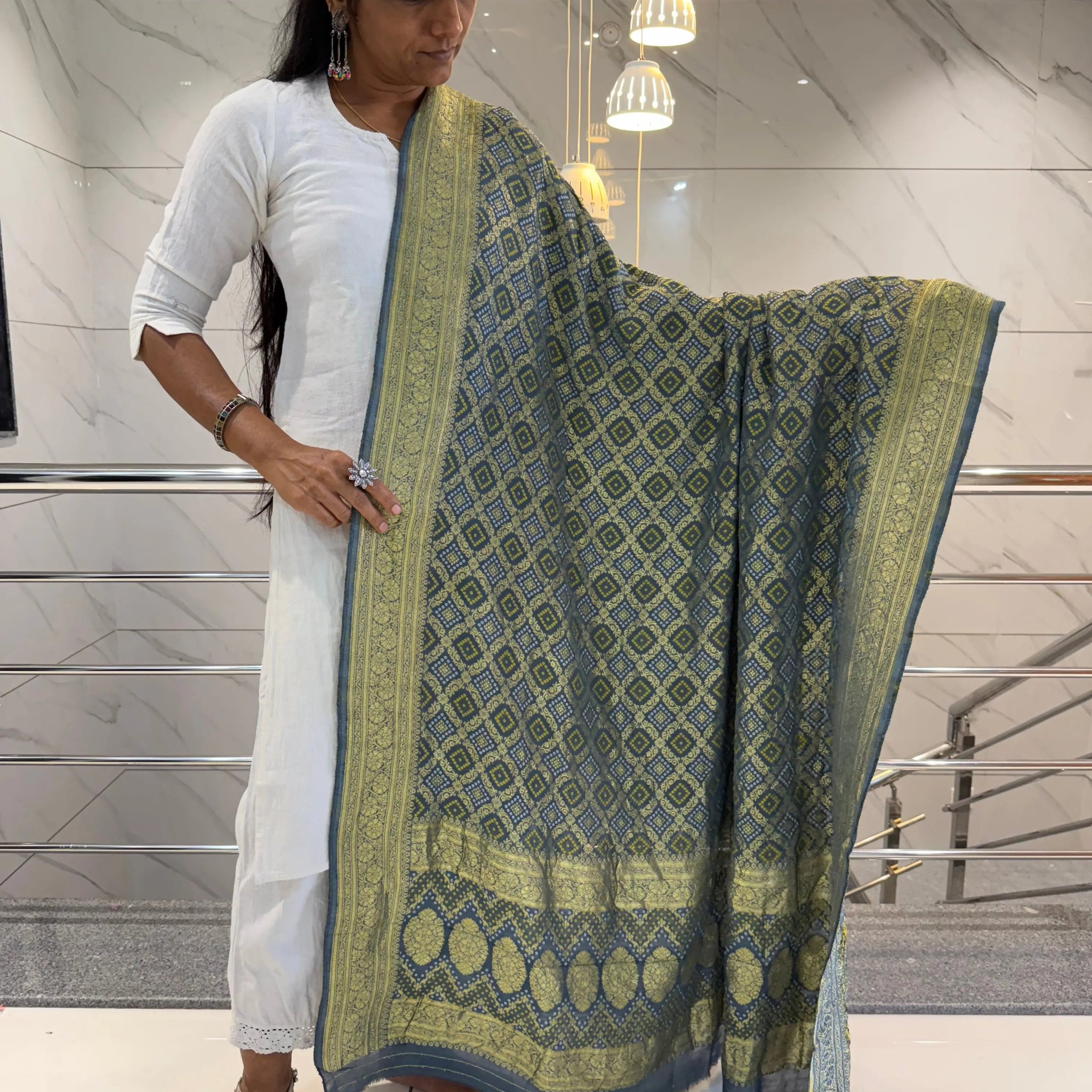 Grey Banarasi-Bandhani Georgett Dupatta RAKHIYO
