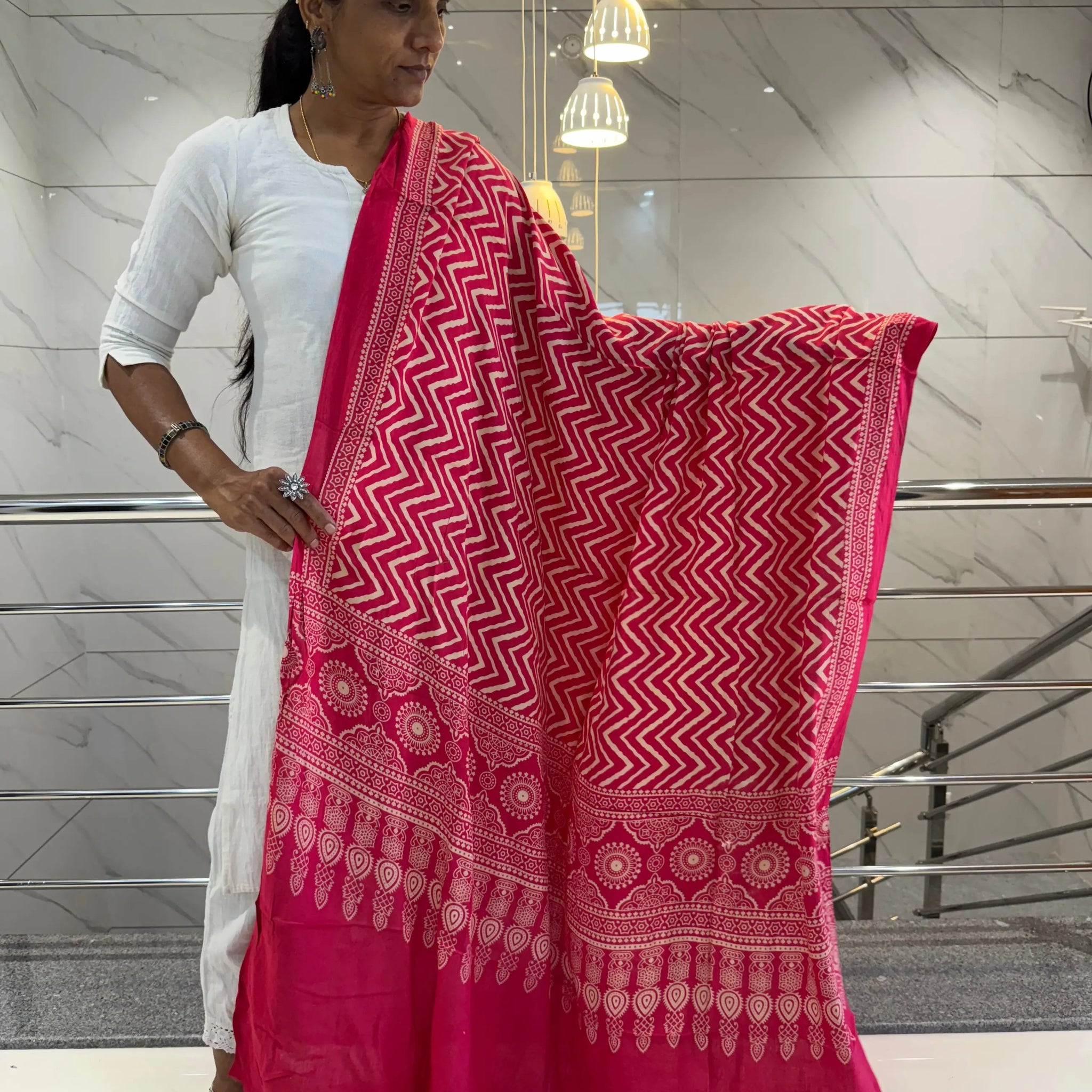 Pink Ajarakh-Laheriya Soft Cotton Dupatta RAKHIYO