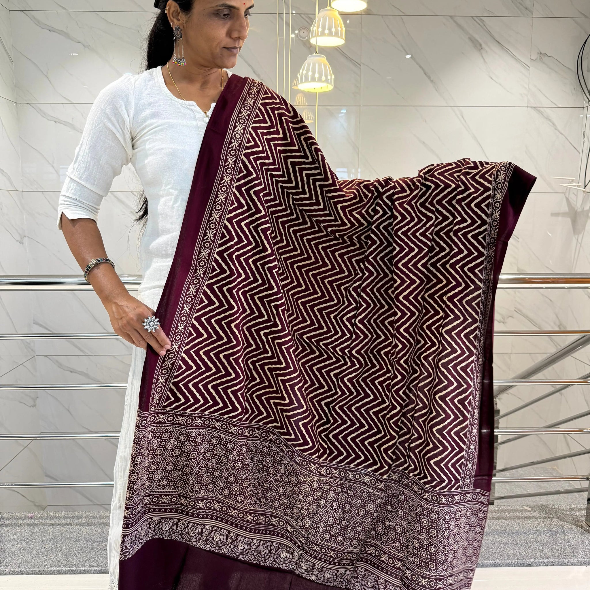 Coffee Ajarakh-Laheriya Soft Cotton Dupatta RAKHIYO