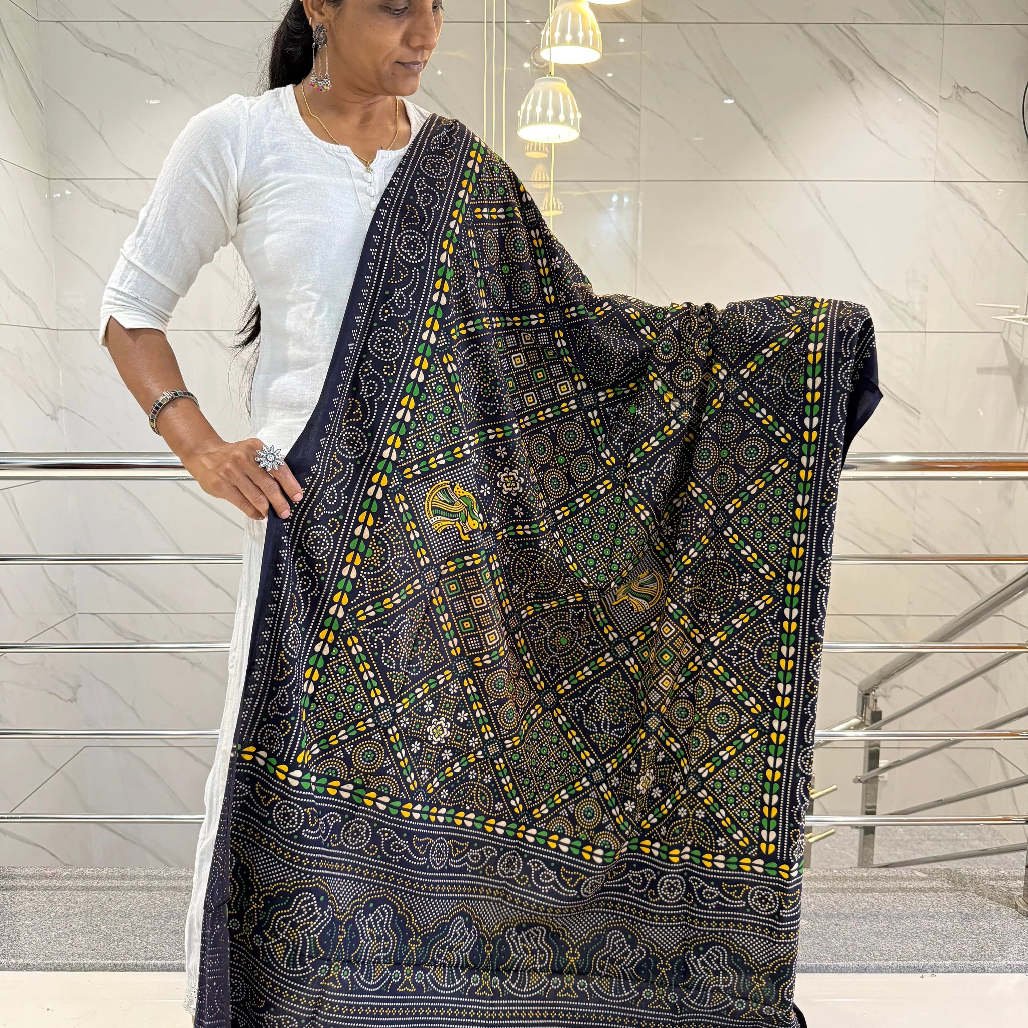 Navy Blue Ajarakh Bandhani Print Soft Cotton Dupatta RAKHIYO