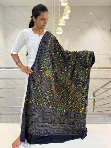 Navy Blue Ajarakh Bandhani Print Soft Cotton Dupatta RAKHIYO