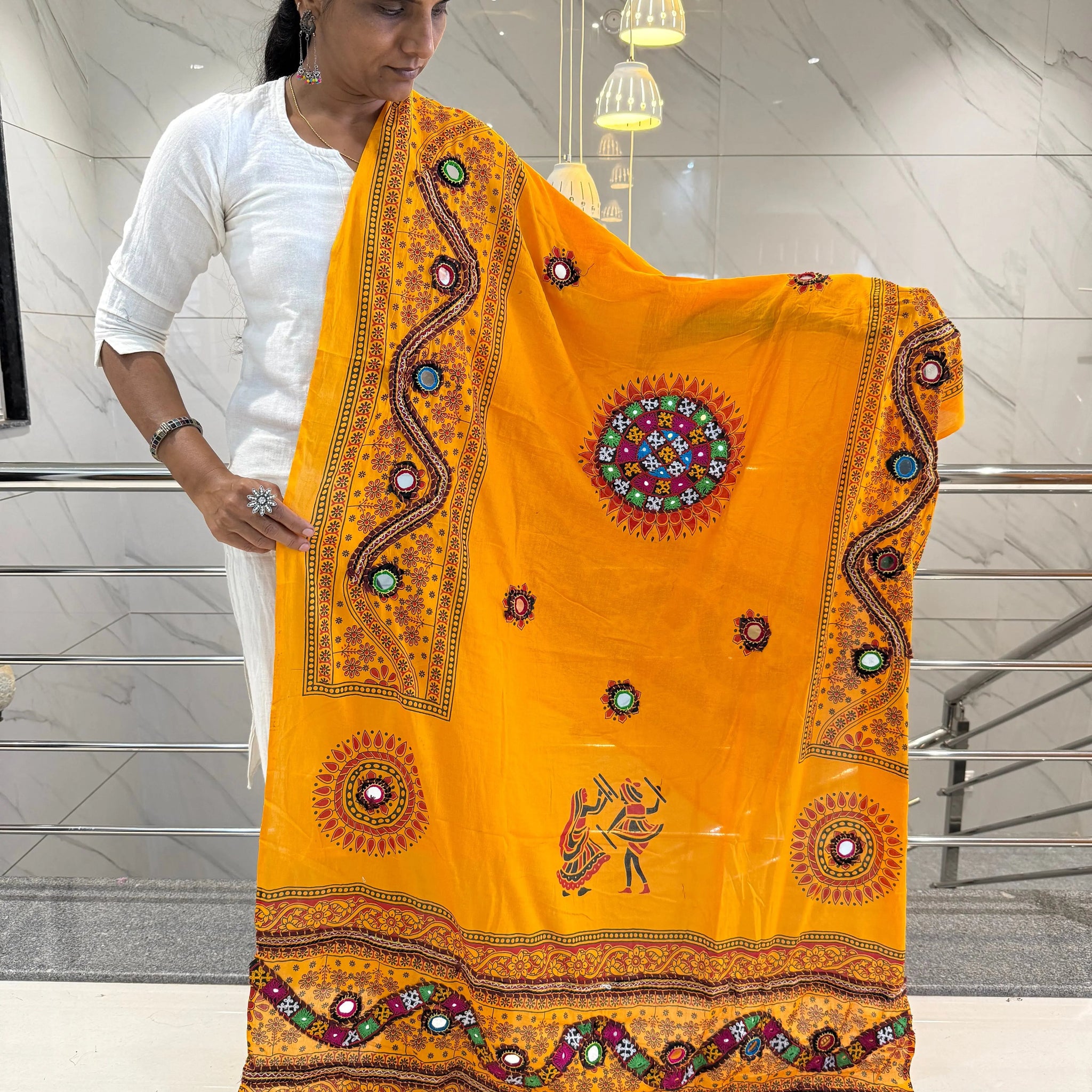 Mustard Kutchhi Bavariya Cotton Dupatta RAKHIYO