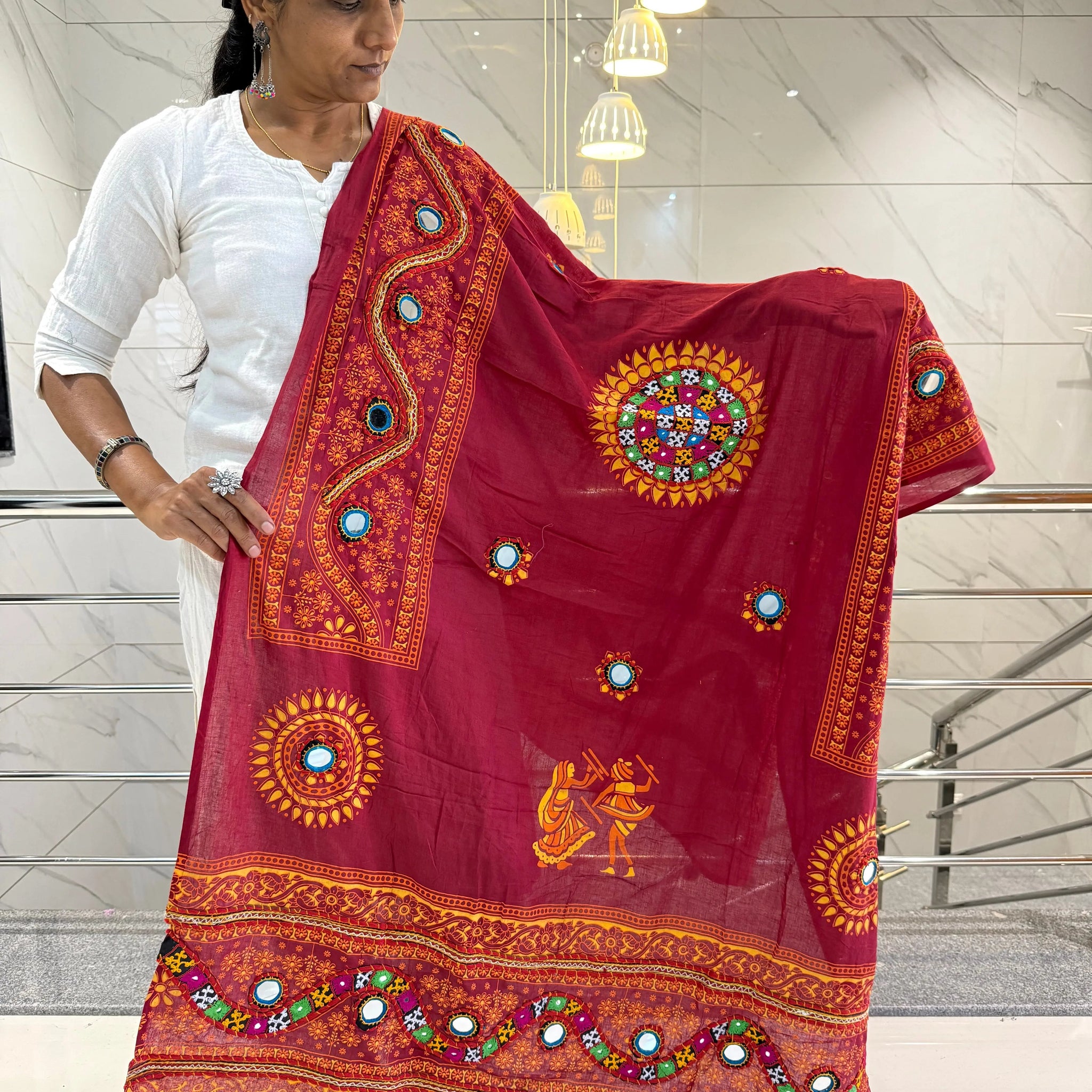 Red Kutchhi Bavariya Cotton Dupatta RAKHIYO
