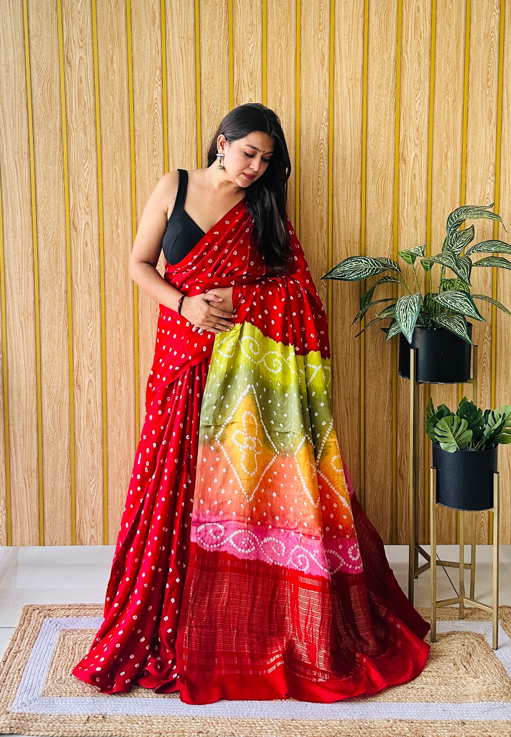 Multy Palla Bandhani Modal Saree