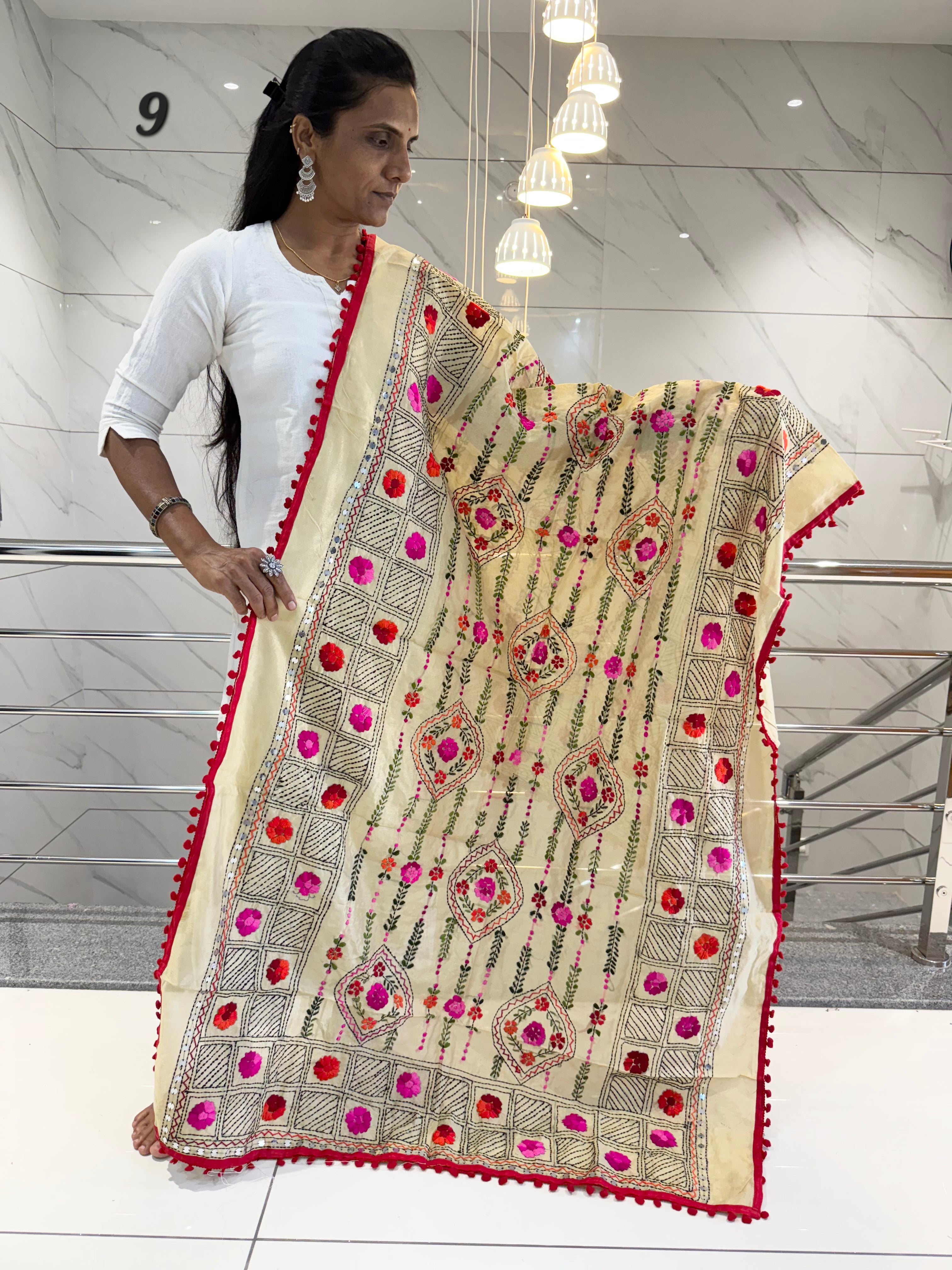 Fulkari Embroidered Chanderi Dupatta