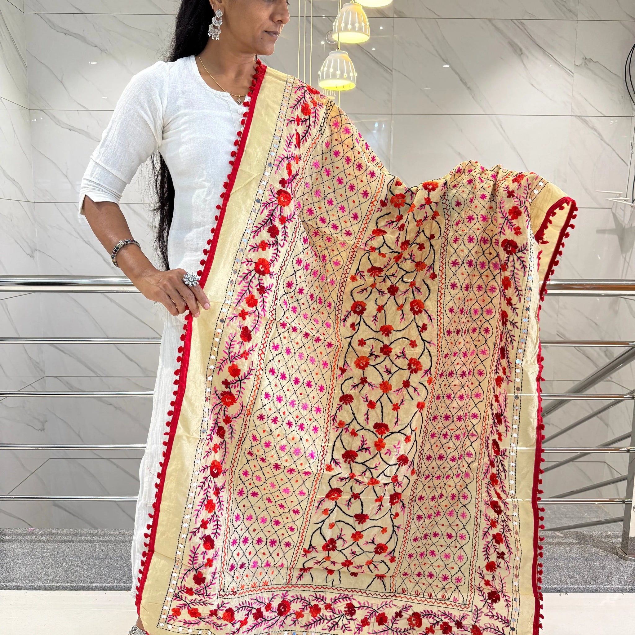Fulkari Embroidered Chanderi Dupatta RAKHIYO