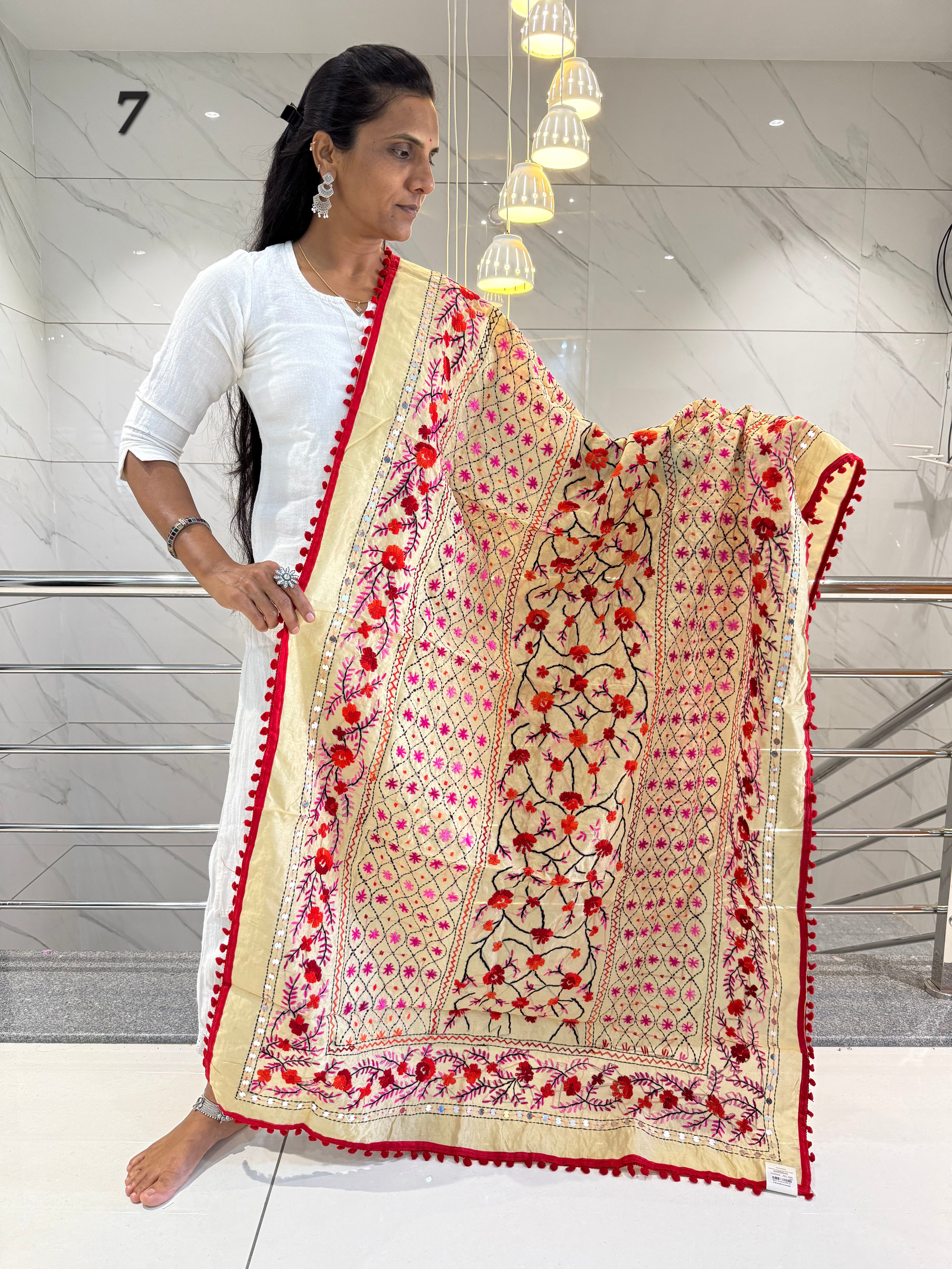 Fulkari Embroidered Chanderi Dupatta