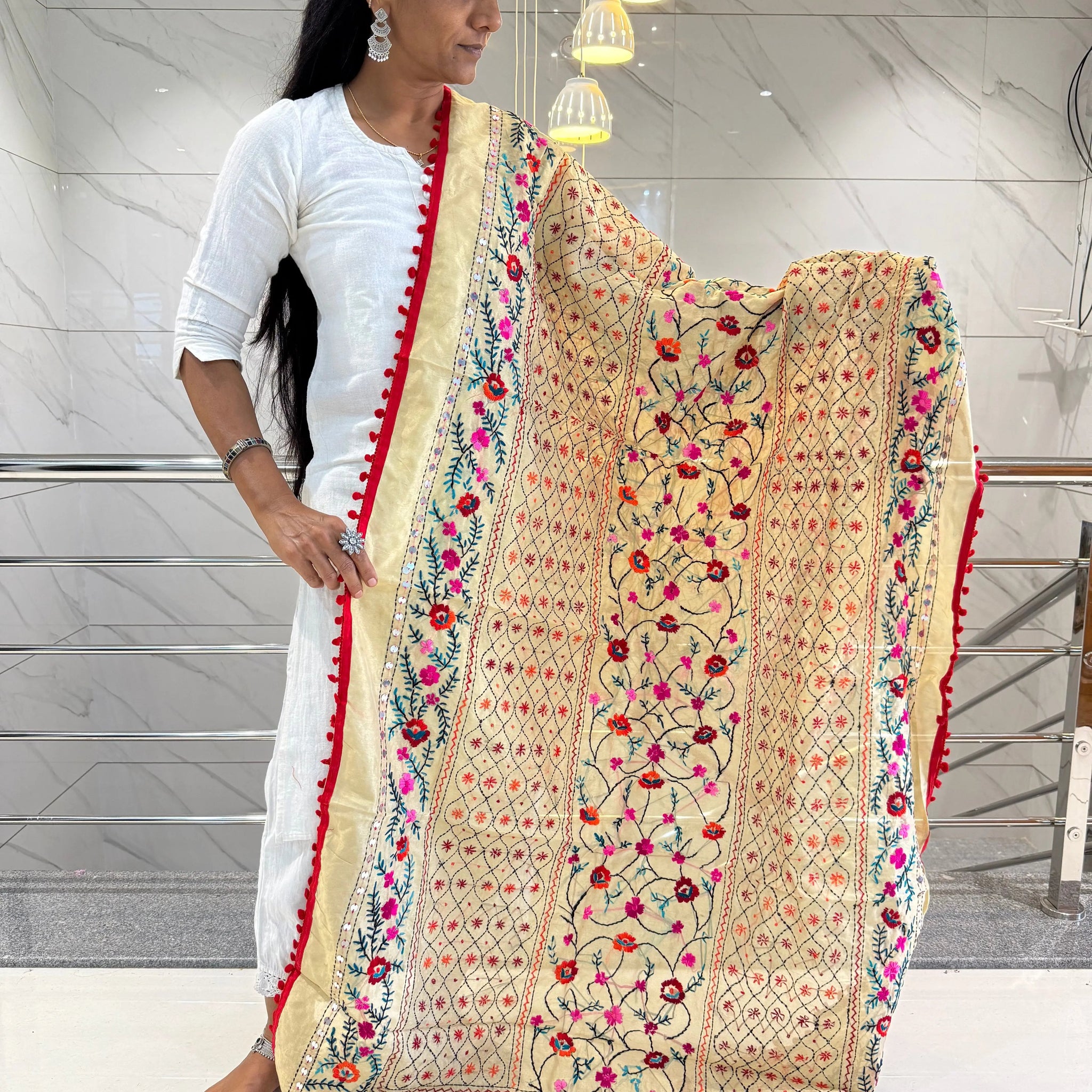 Fulkari Embroidered Chanderi Dupatta RAKHIYO