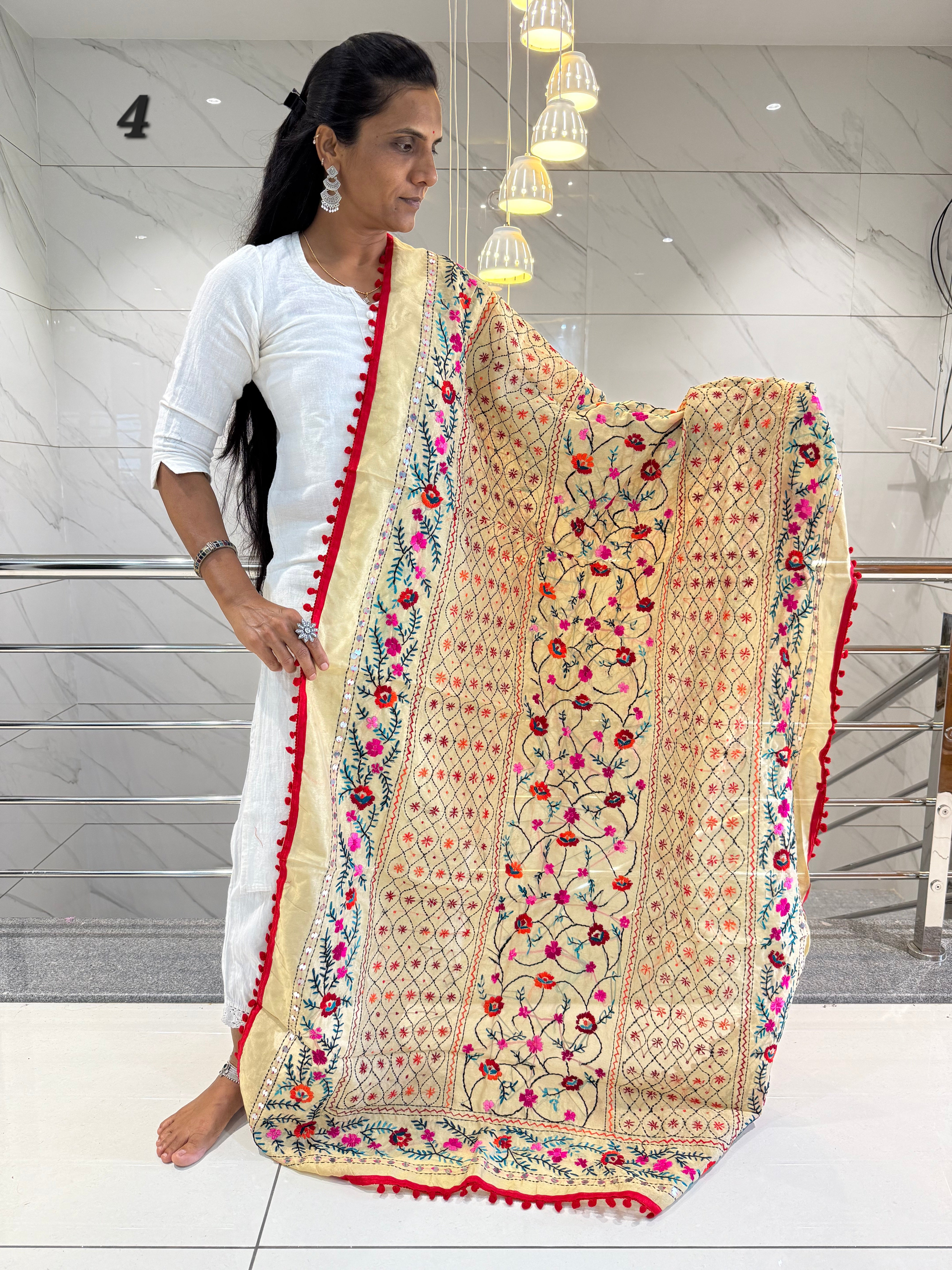 Fulkari Embroidered Chanderi Dupatta