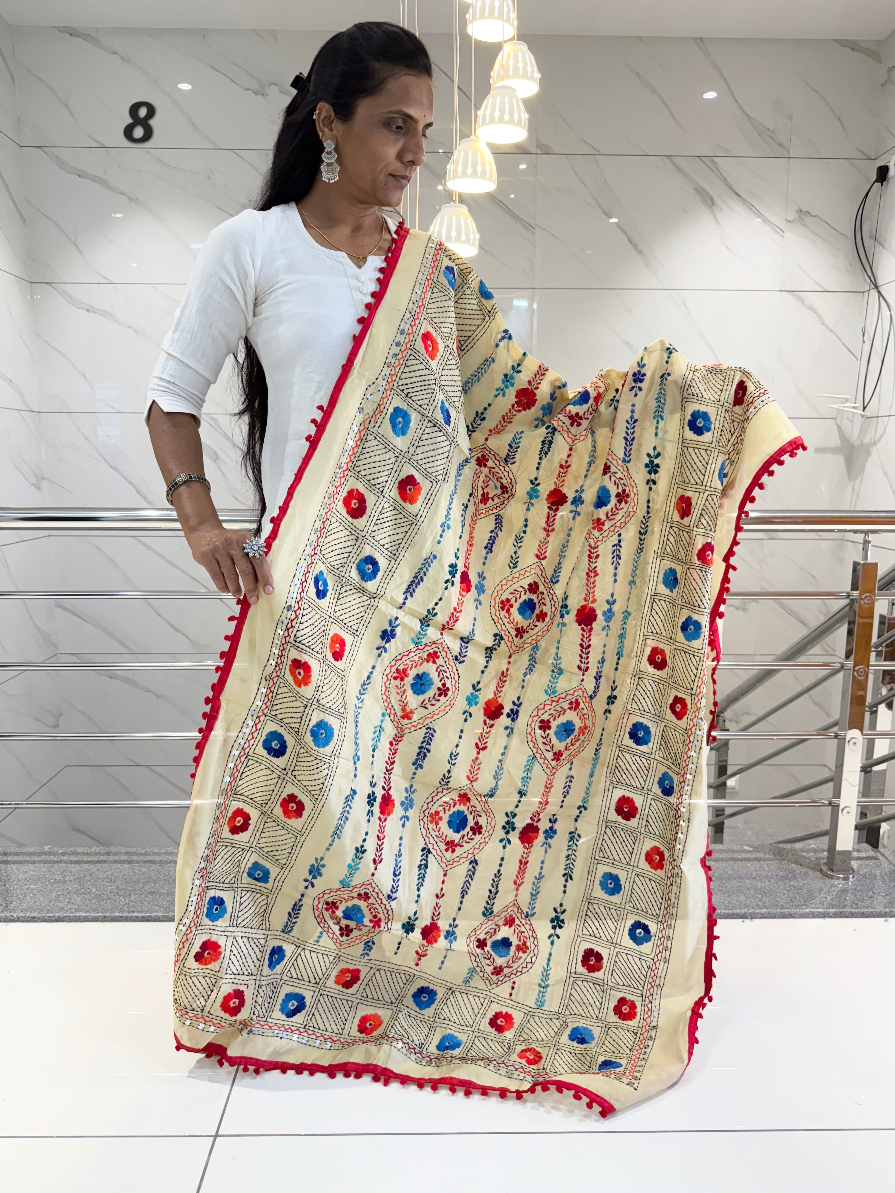 Fulkari Embroidered Chanderi Dupatta