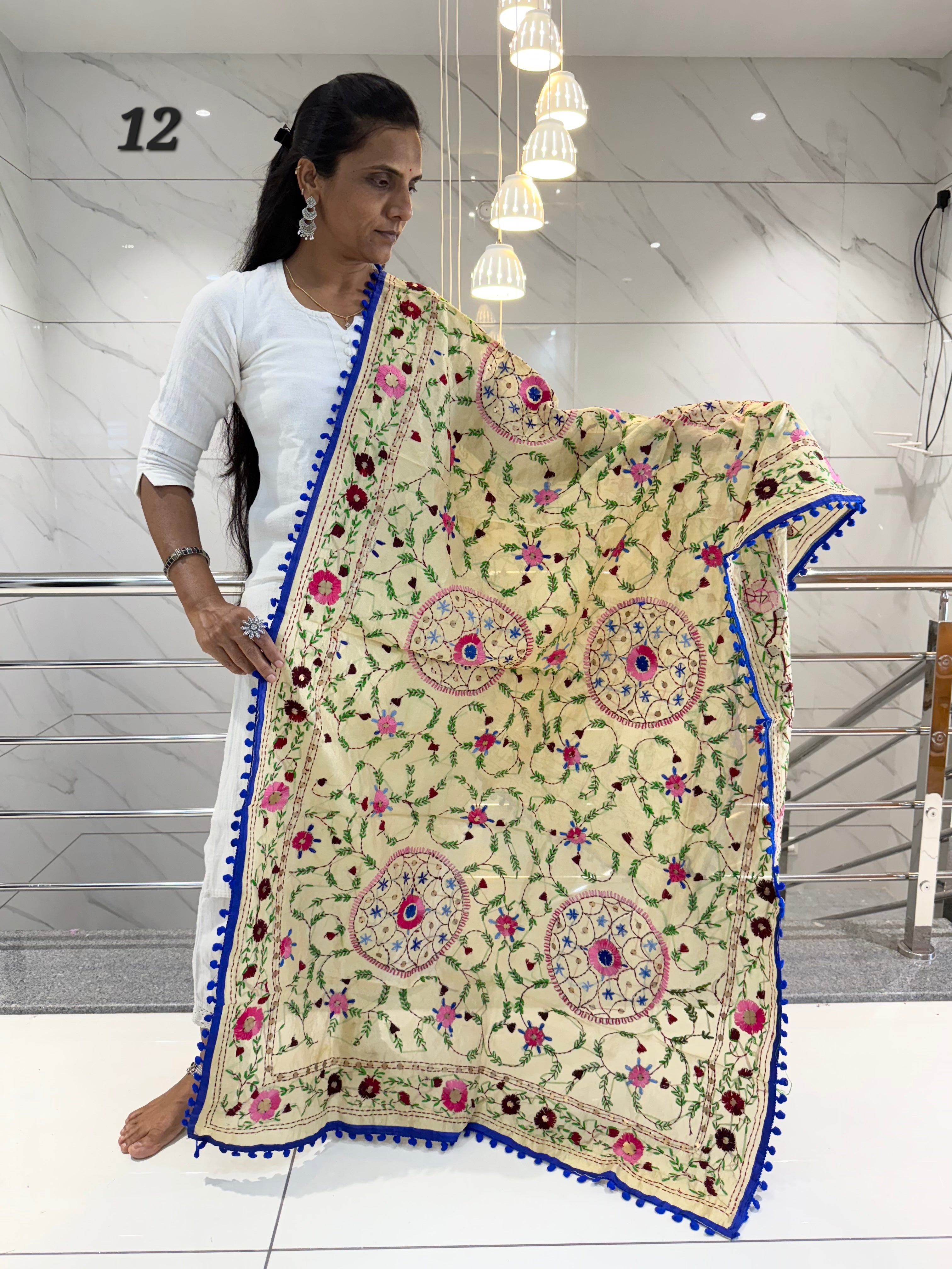 Fulkari Embroidered Chanderi Dupatta