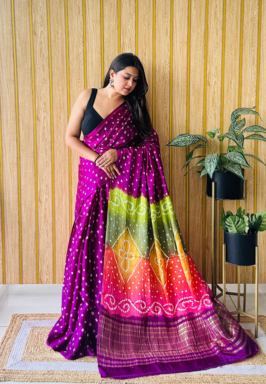 Multy Palla Bandhani Modal Saree