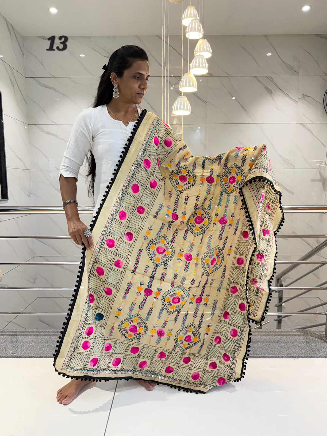 Fulkari Embroidered Chanderi Dupatta