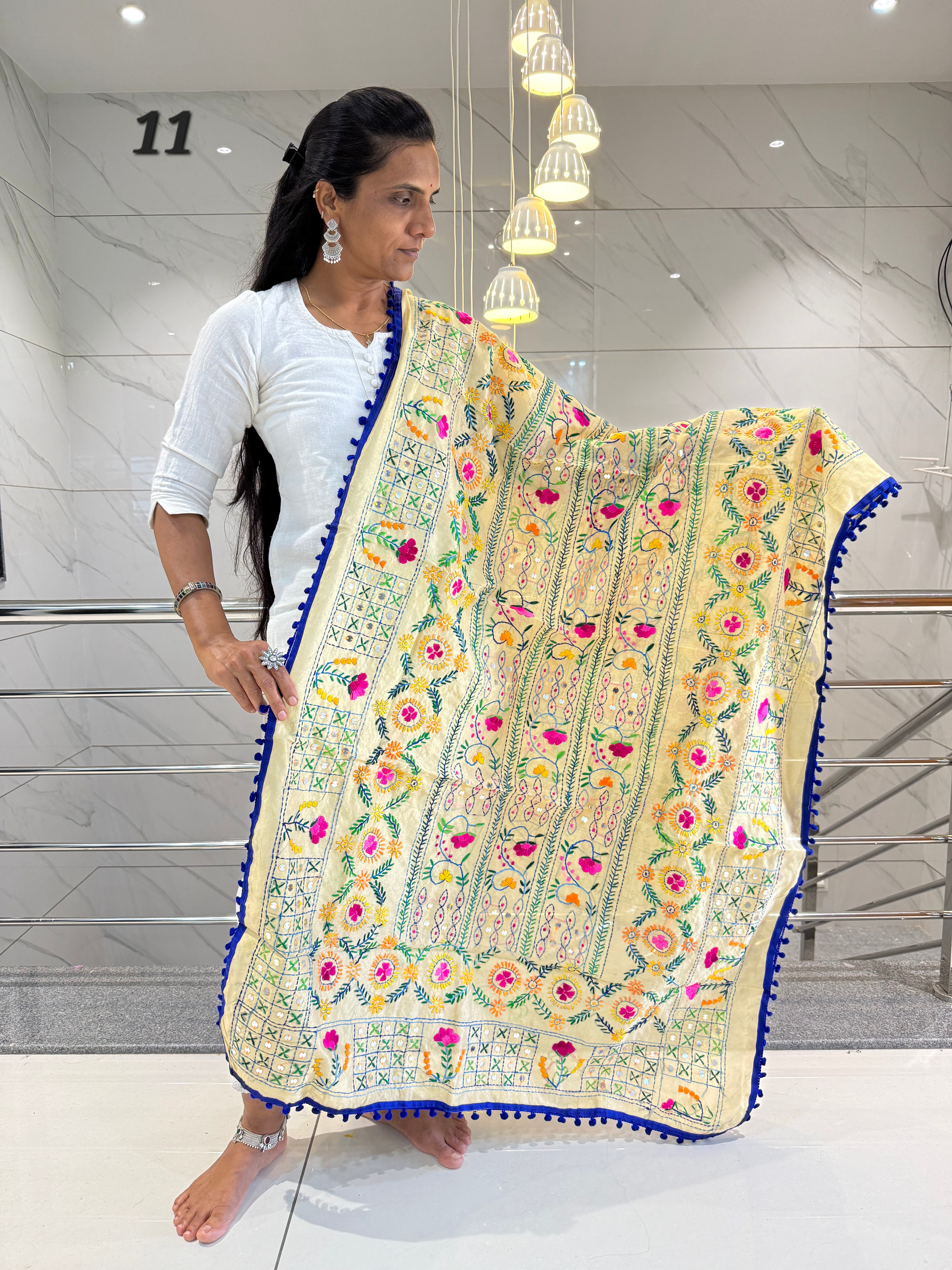 Fulkari Embroidered Chanderi Dupatta