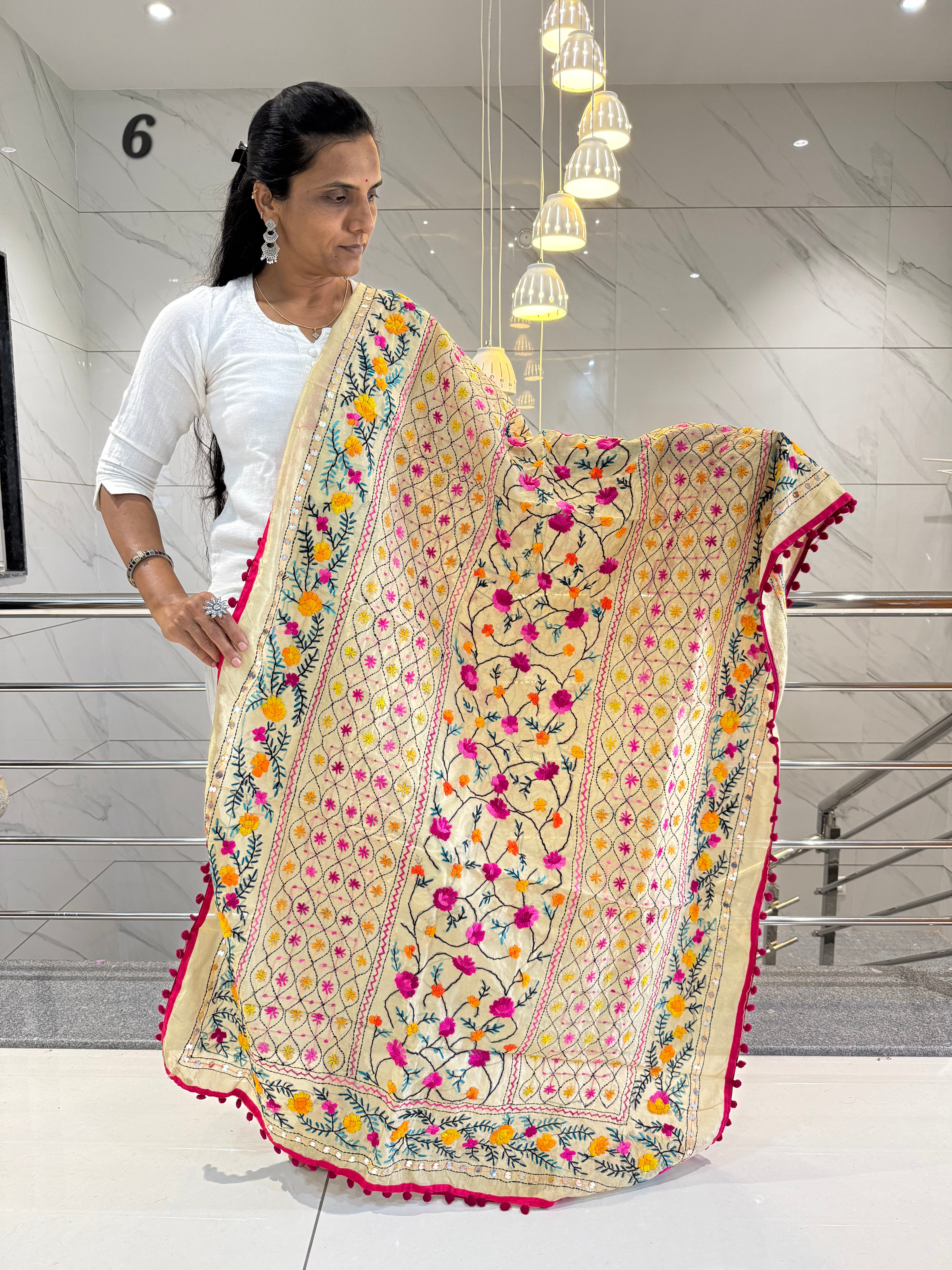 Fulkari Embroidered Chanderi Dupatta