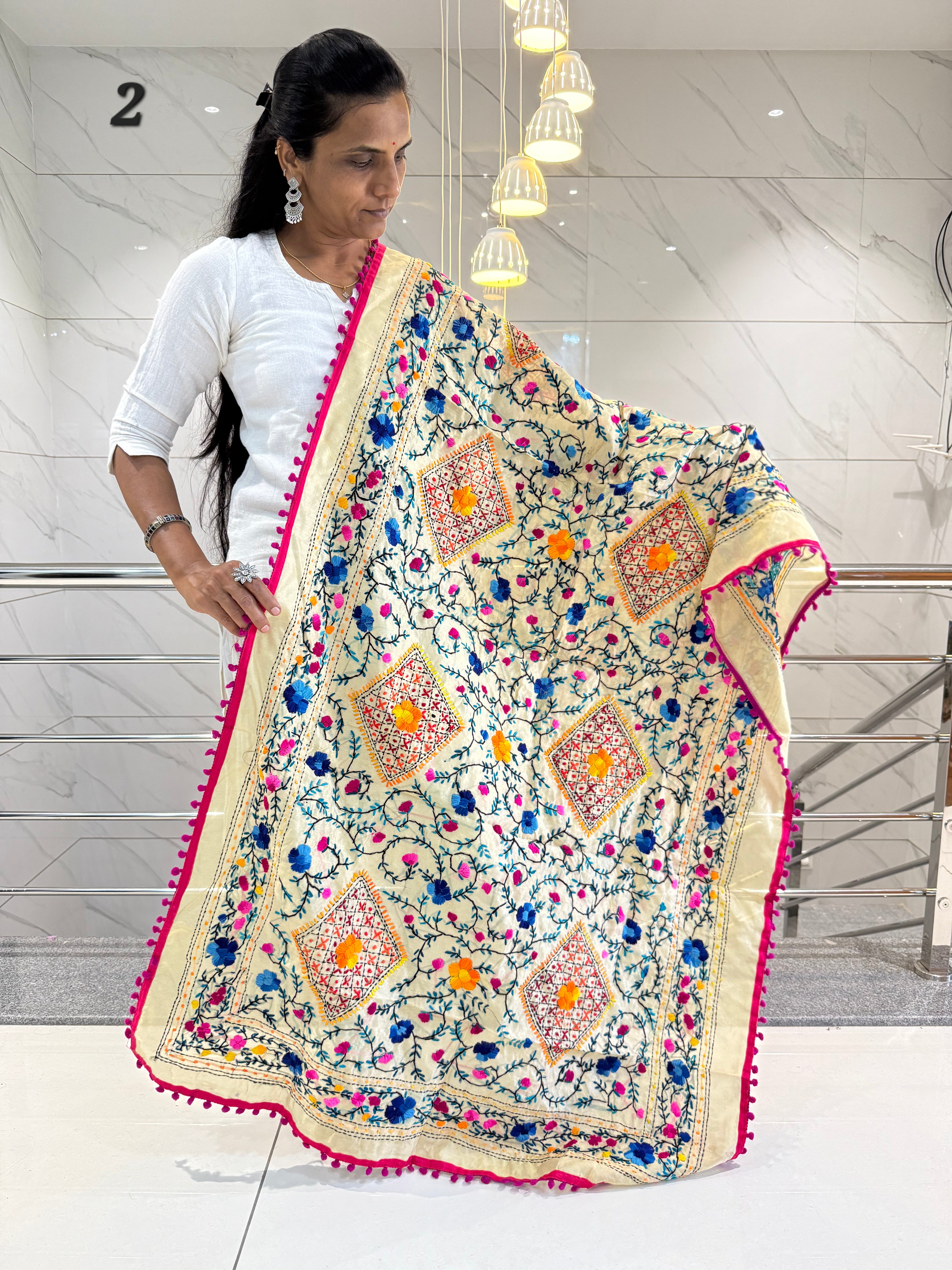 Fulkari Embroidered Chanderi Dupatta