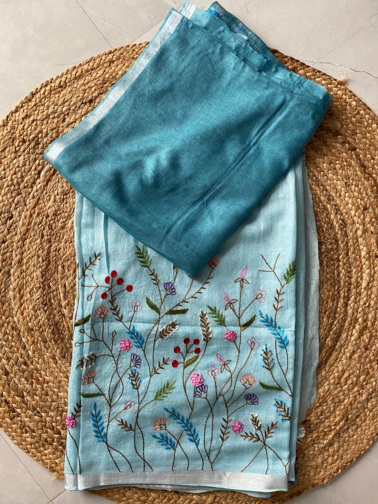 Linen Embroidered Saree