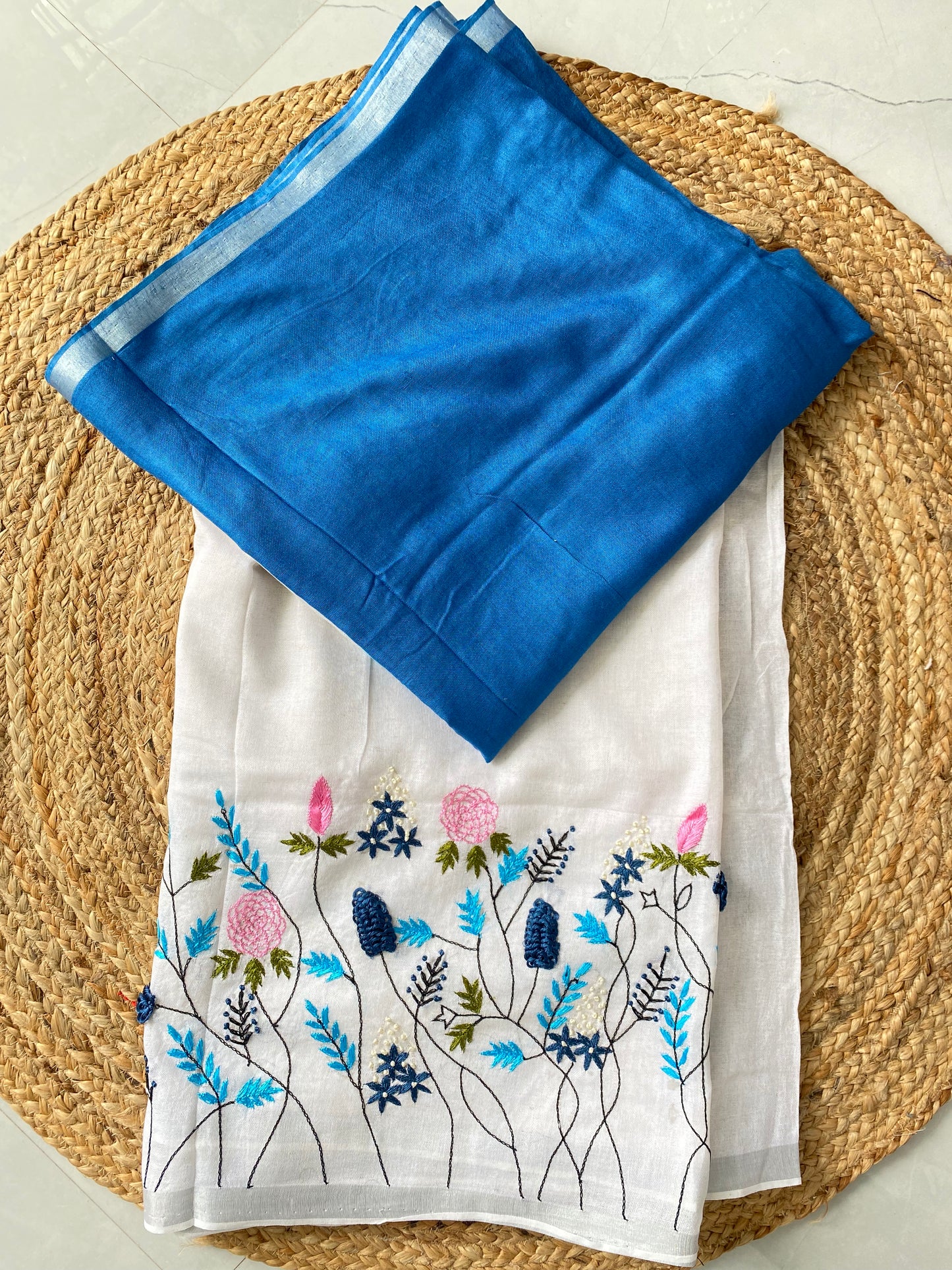 Linen Embroidered Saree