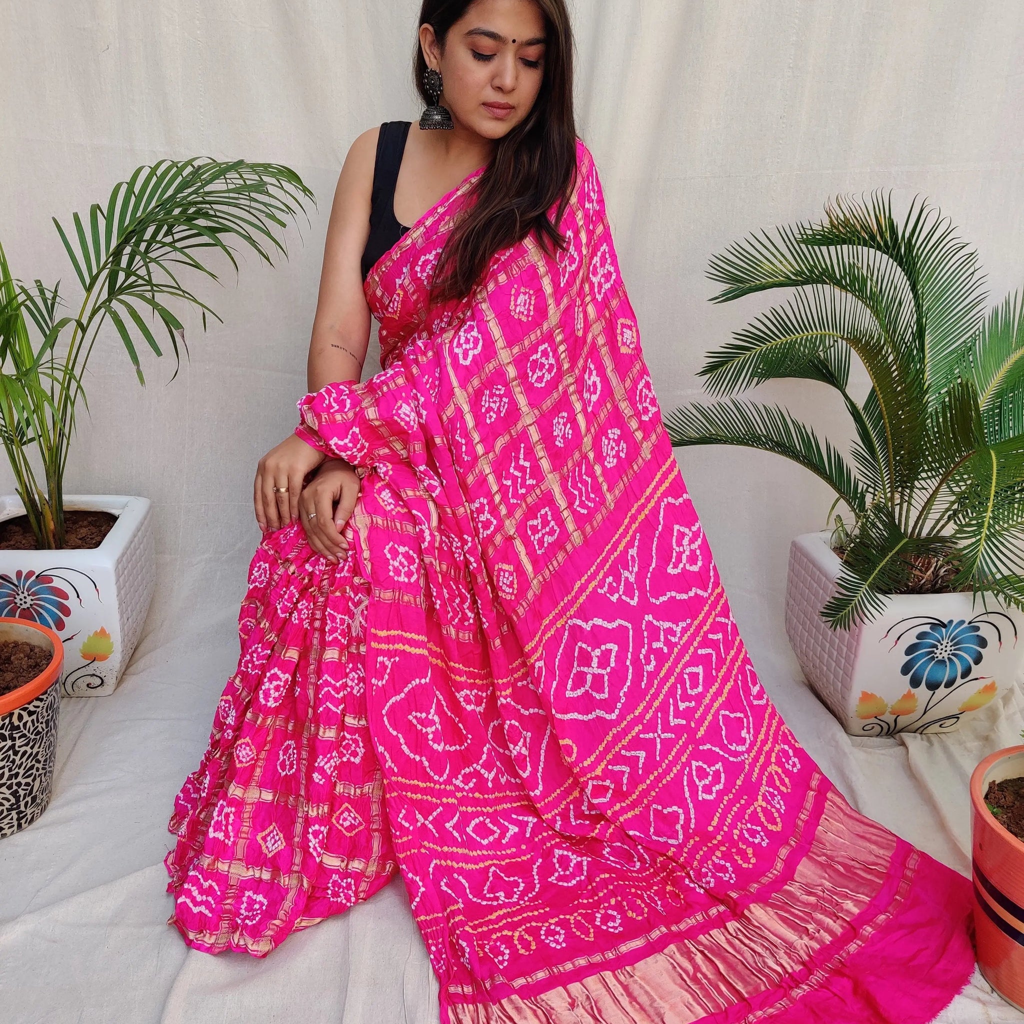 Pink Bandhej Garchola Gaji Silk Saree RAKHIYO