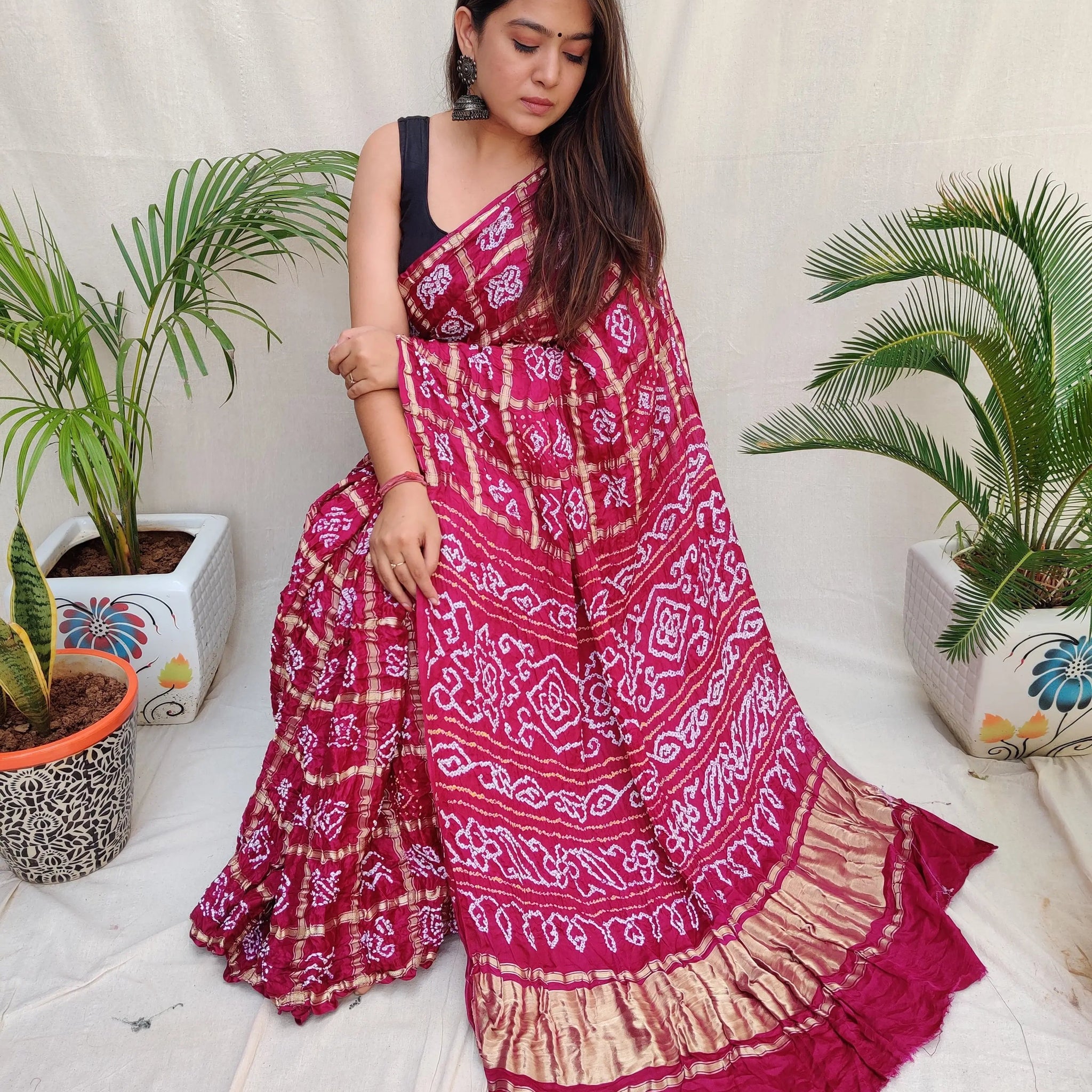 Rani Bandhej Garchola Gaji Silk Saree RAKHIYO