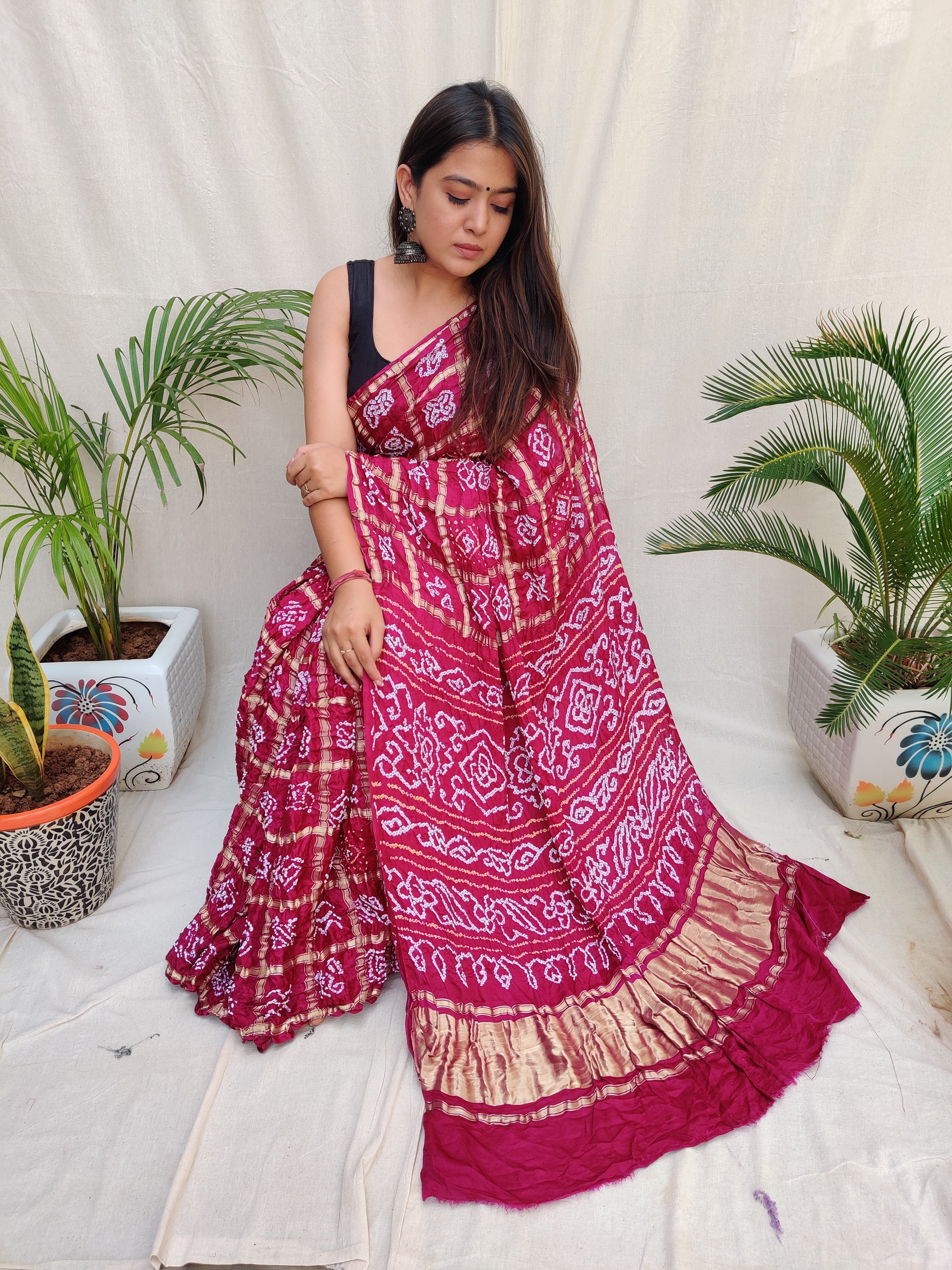 Bandhej Garchola Gaji Silk Saree