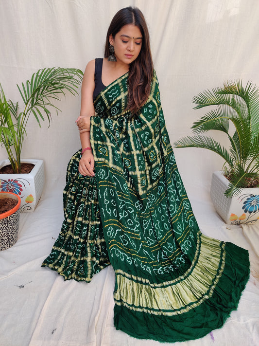 Bandhej Garchola Gaji Silk Saree