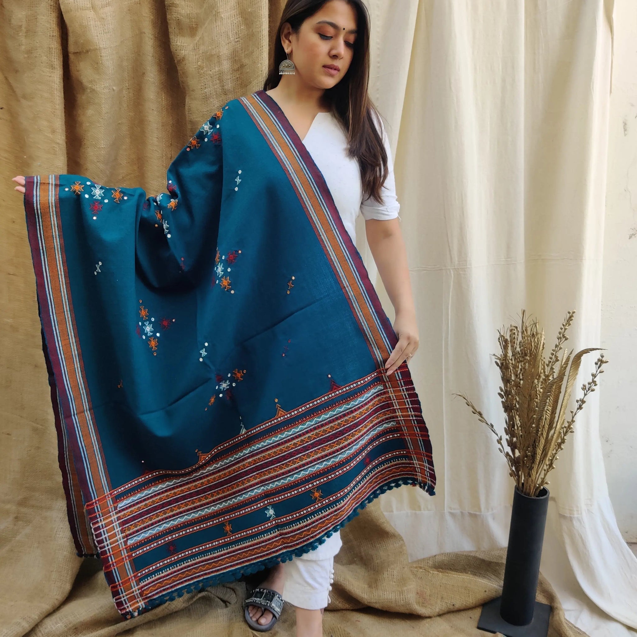 Sea Green Chomakh Bhujodi Woolen Shawl RAKHIYO