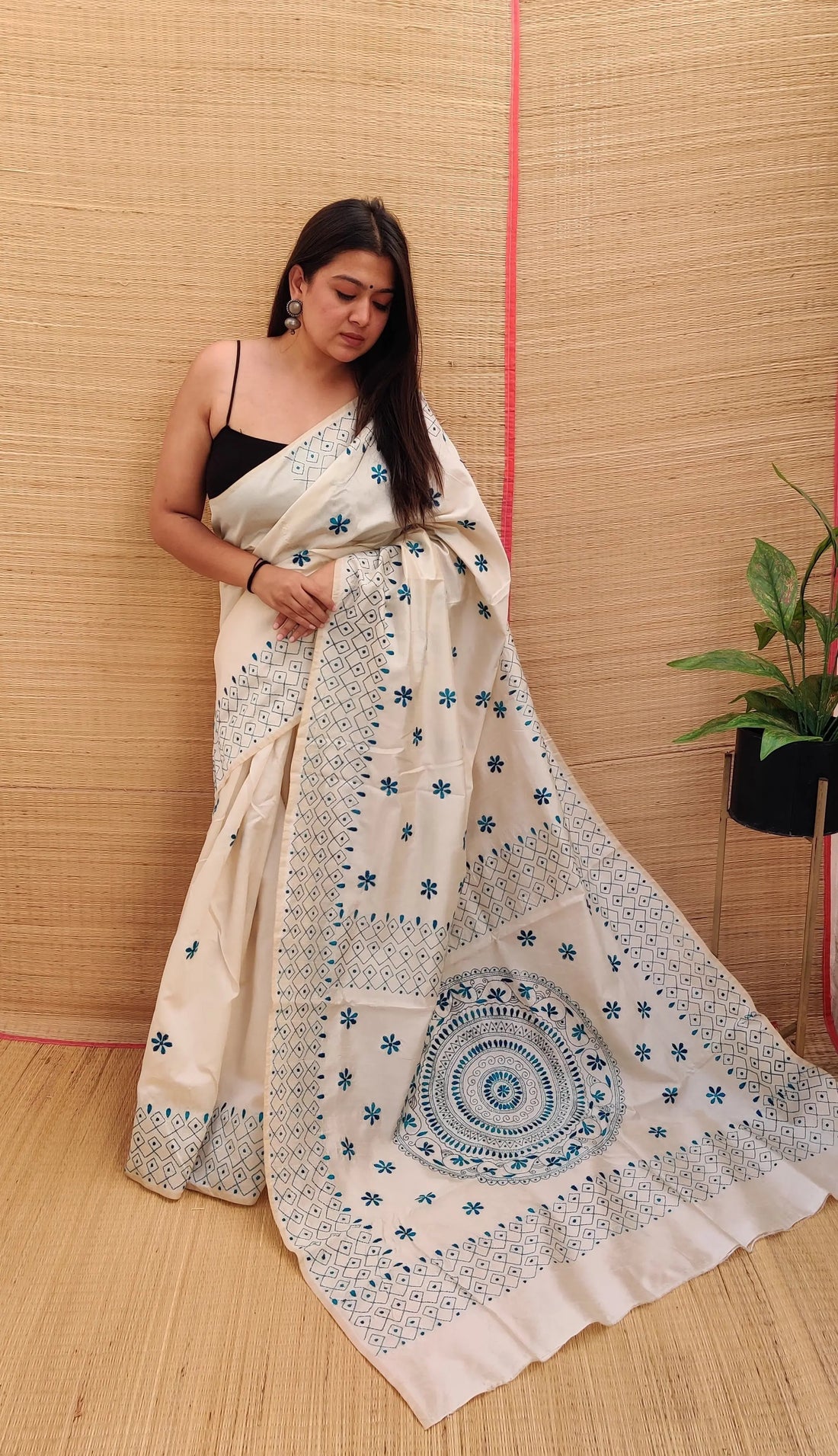 Cream Kutchhi Embroidered Kantha Saree RAKHIYO