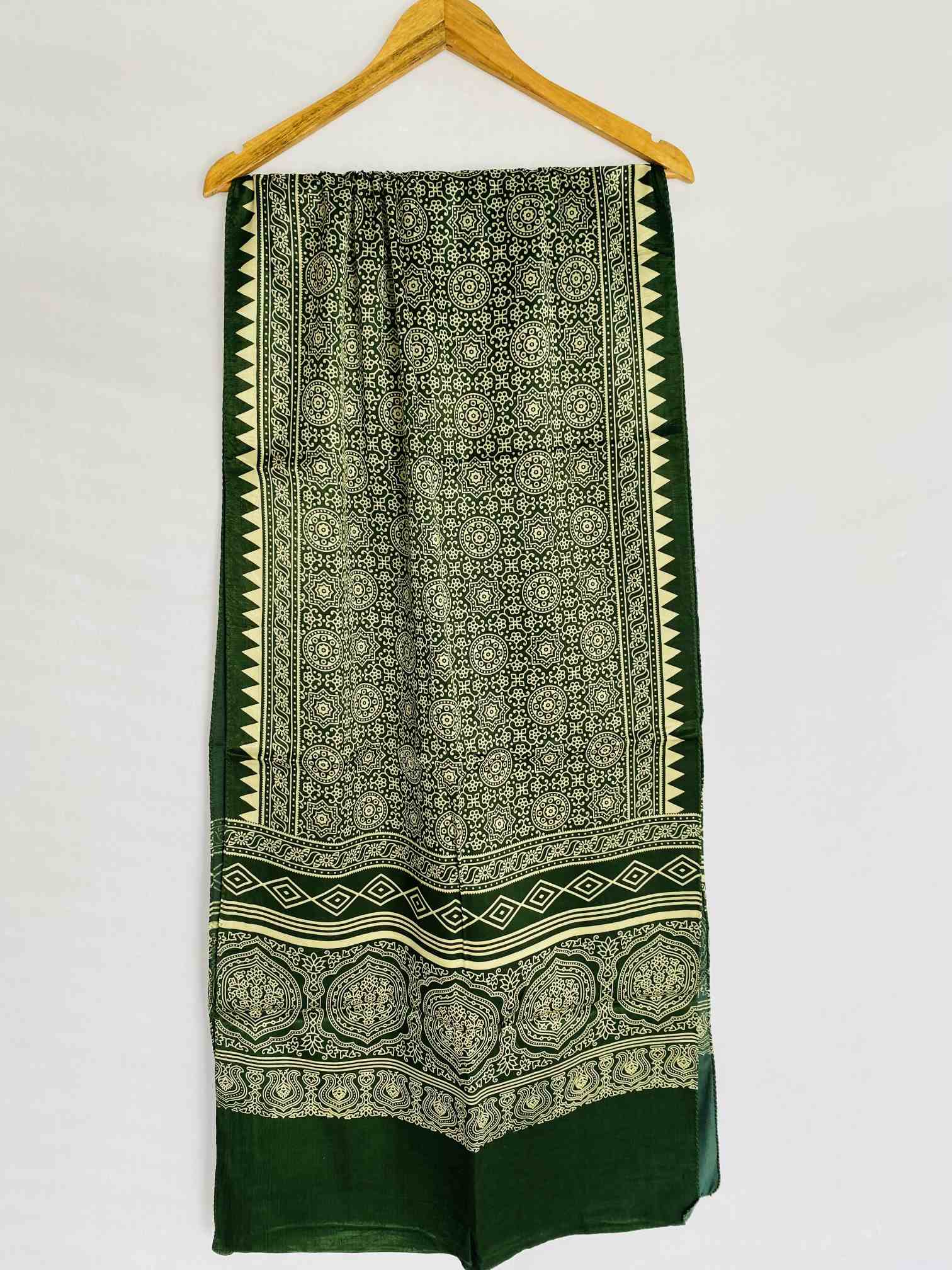 Green Ajarakh Mashroo Silk Stoles