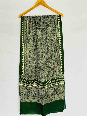 Green Ajarakh Mashroo Silk Stoles