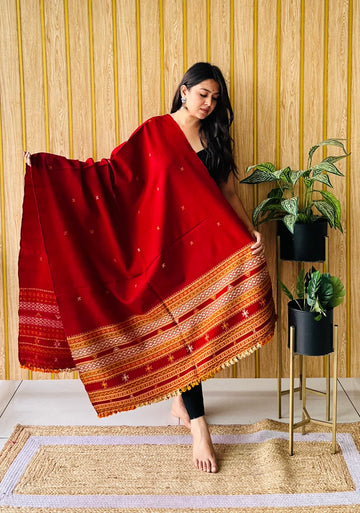Maroon Small Buti Bhujodi Woolen Shawl