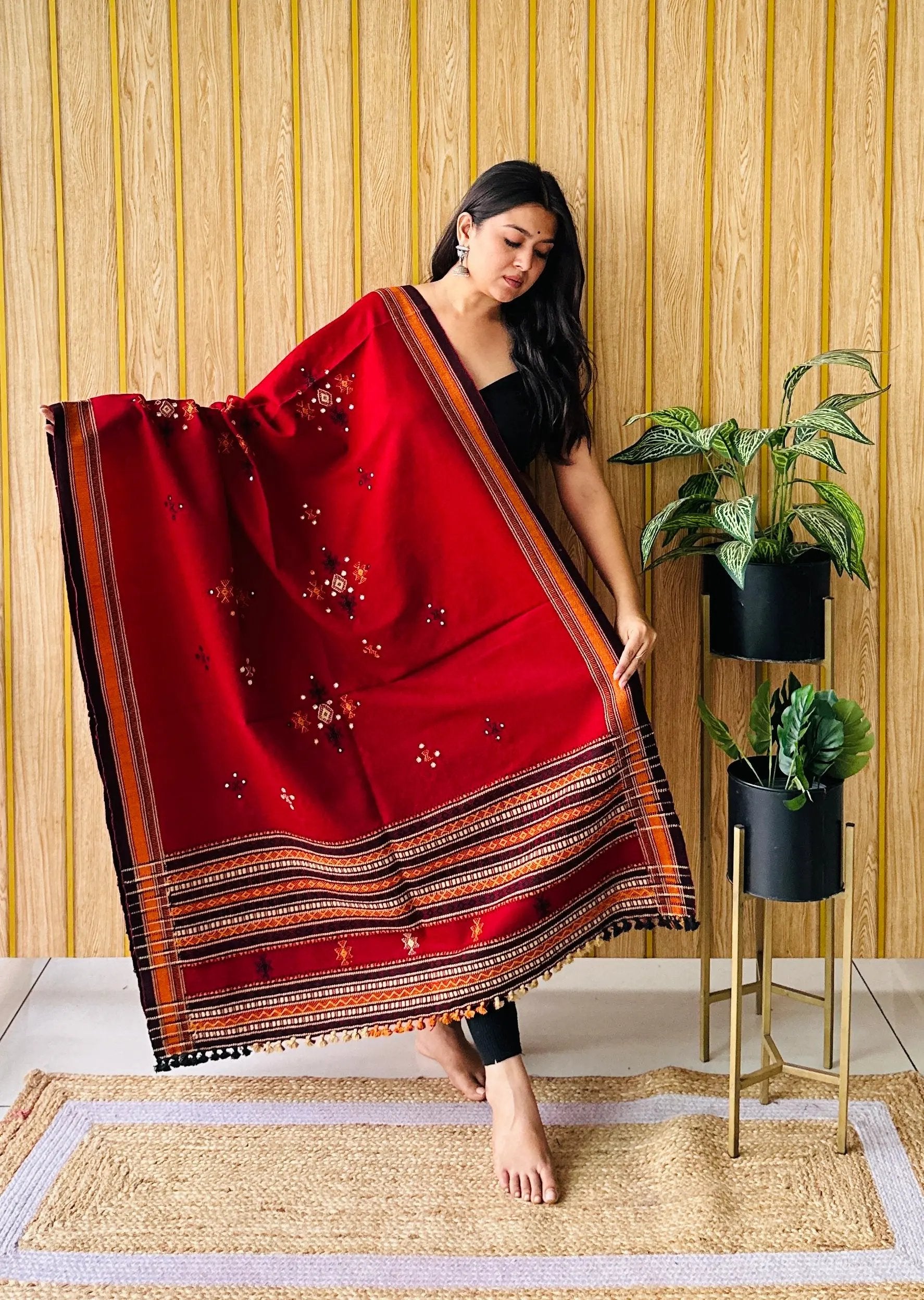 Maroon Chomakh Bhujodi Woolen Shawl RAKHIYO