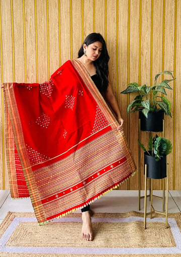 Red Corner Buti Bhujodi Woolen Shawl RAKHIYO