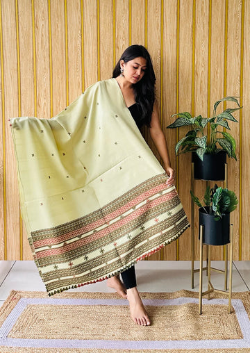 Olive Small Buti Bhujodi Woolen Shawl
