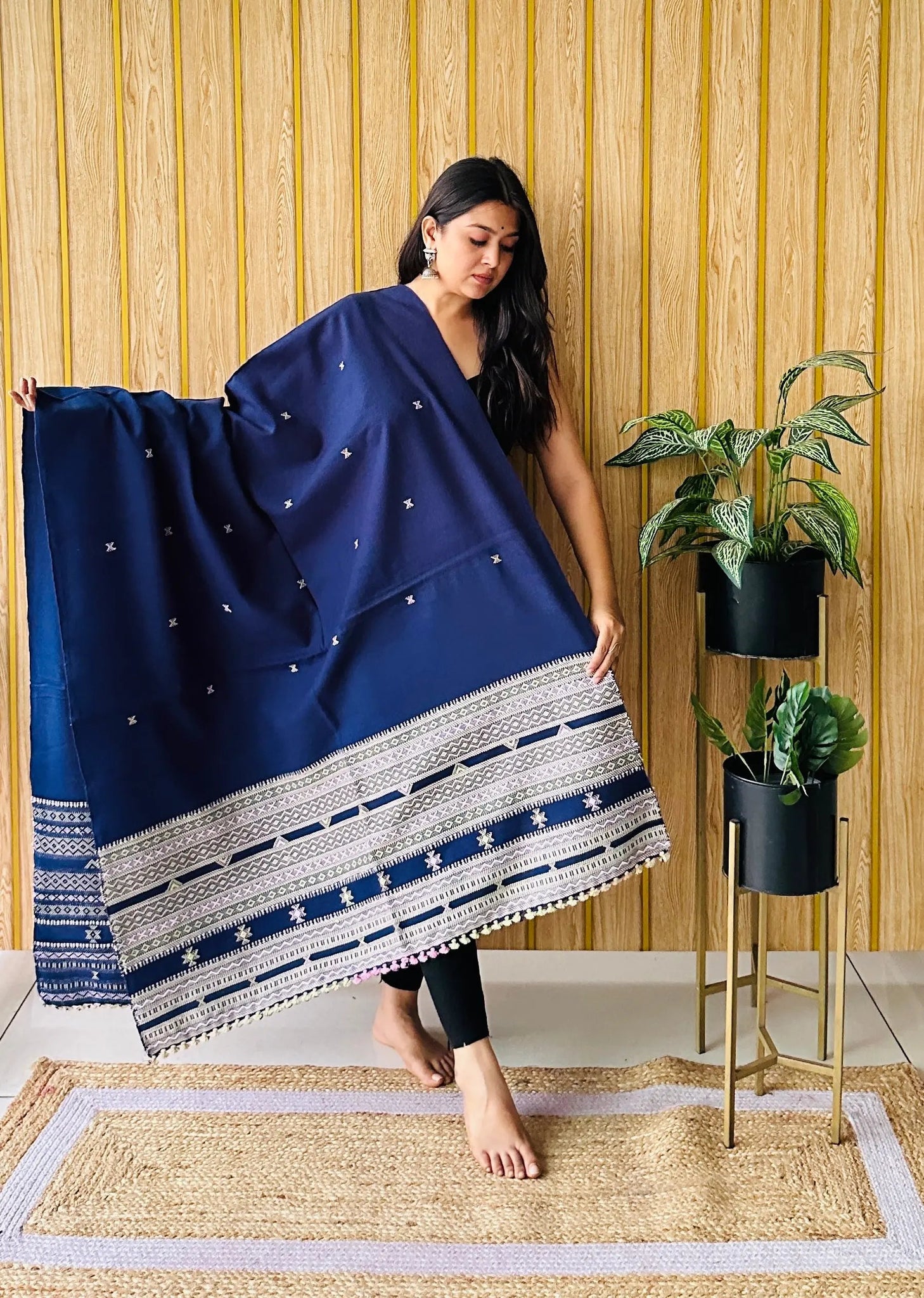 Indigo Blue Small Buti Bhujodi Woolen Shawl RAKHIYO